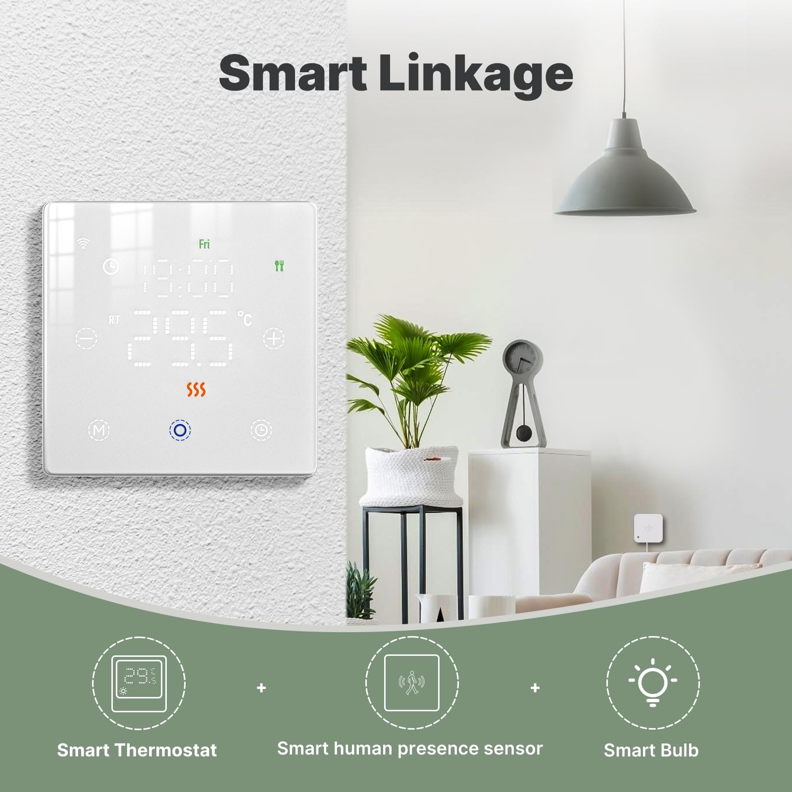 Termostato WiFi a Batterie Bianco, Smart per Caldaia a Gas, Display Touch 86x86mm, Compatibile TUYA Smart Life, Montaggio Parete o Incasso Scatola 502, Programmazione Settimanale