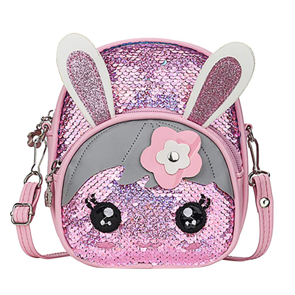 ChenGG New Children Blinking Sequins Backpack Fashion Wild Cute Rabbit Ear Backpack for Children Kid Baby Girl Boy