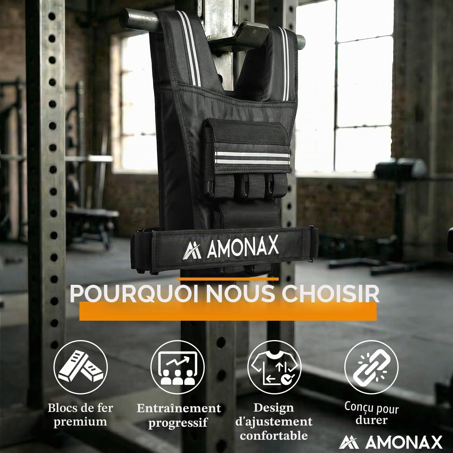 Amonax Gilet Lesté 10kg / 20kg / 30kg, Gilet Lesté Réglable pour Hommes et Femmes avec Éléments Réfléchissants, Weighted Vest pour l’Entraînement Fitness, la Marche et le Renforcement Musculaire