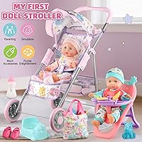 Vista 2 de Juego de Cochecito de Muñeca Bebé con Muñeca Bebé de 12.5", Silla de Comedor, 2 Juegos de Ropa y 20 PCS Accesorios para Muñecas. Juguete
