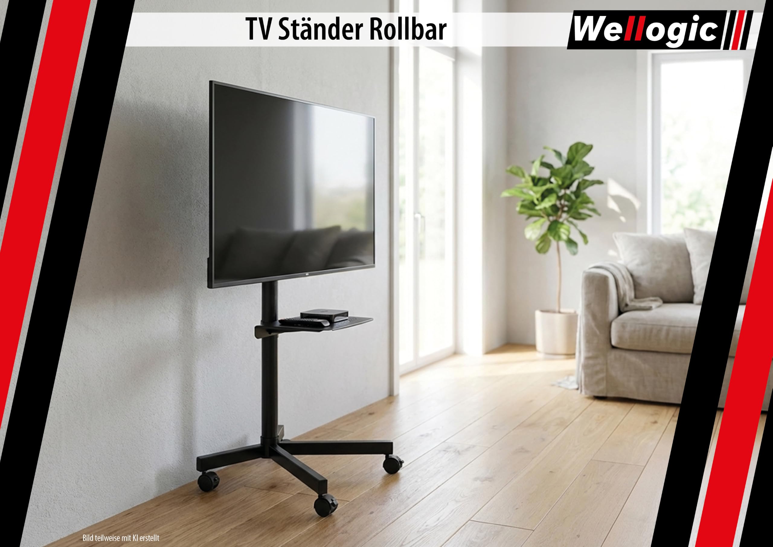 Supporto TV arrotolabile per TV da 26-60 pollici fino a 35 kg, supporto TV regolabile in altezza con ruote, supporto multimediale, inclinabile, universale, VESA 400 x 400 mm, nero
