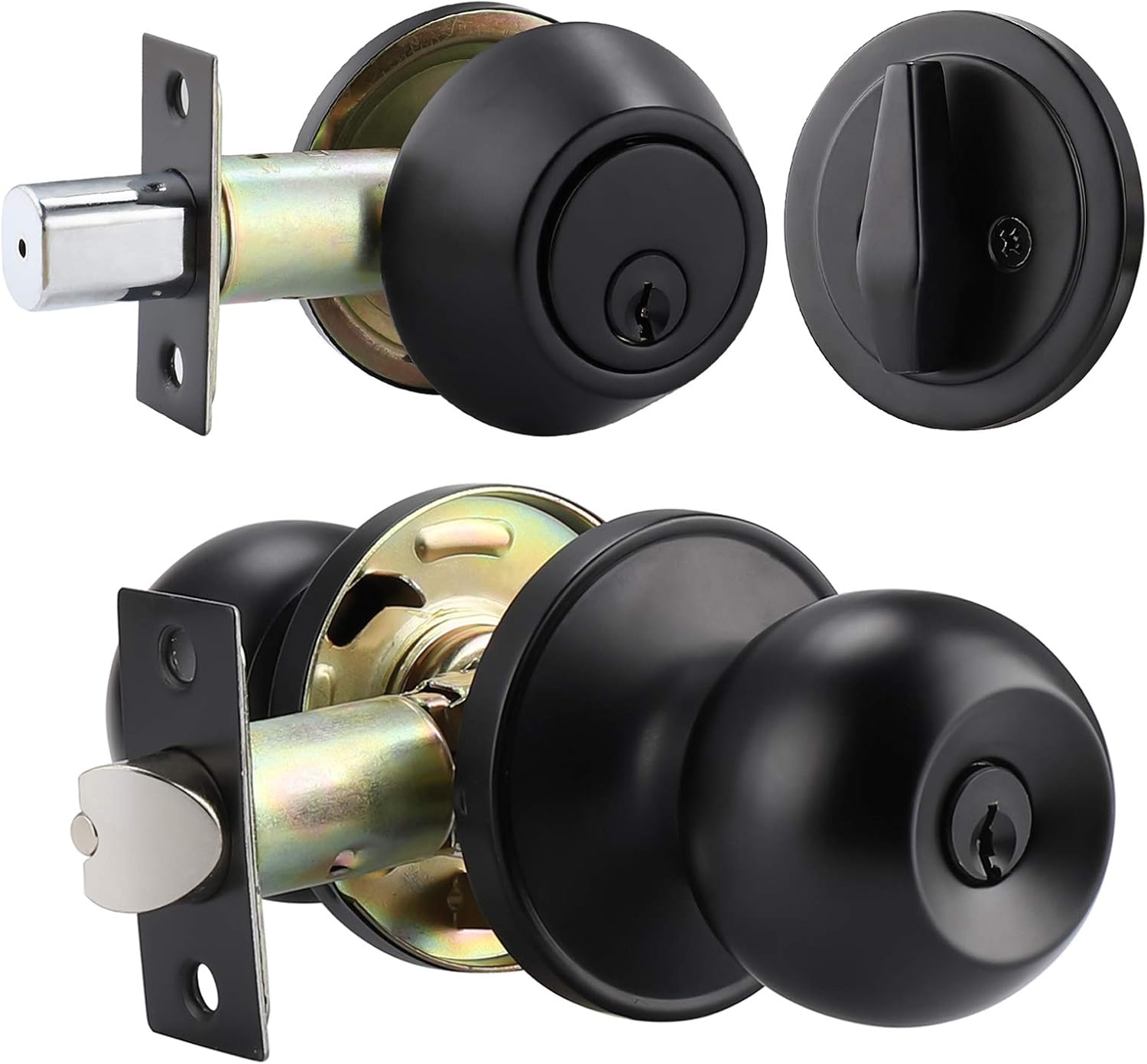 Gobrico Entry Door Knob and Single Cylinder Deadbolt Lock Combo Sets Keyed-Alike Knobsets for Home Entry Door in Matte Black,1 Pack