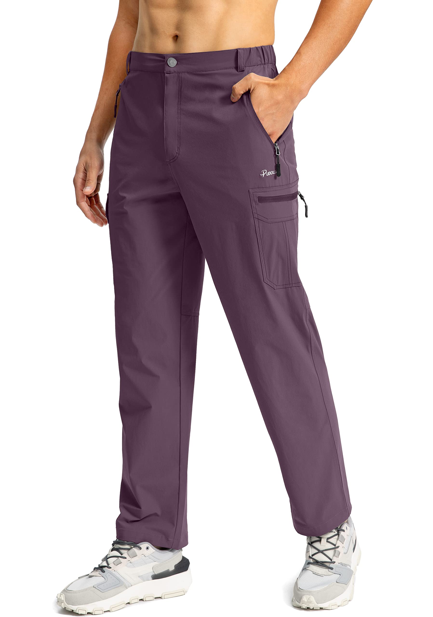 PudollaMen's Hiking Cargo Pants Lightweight Outdoor Travel Pants for Men with Multi-Pockets for Fishing Camping Work