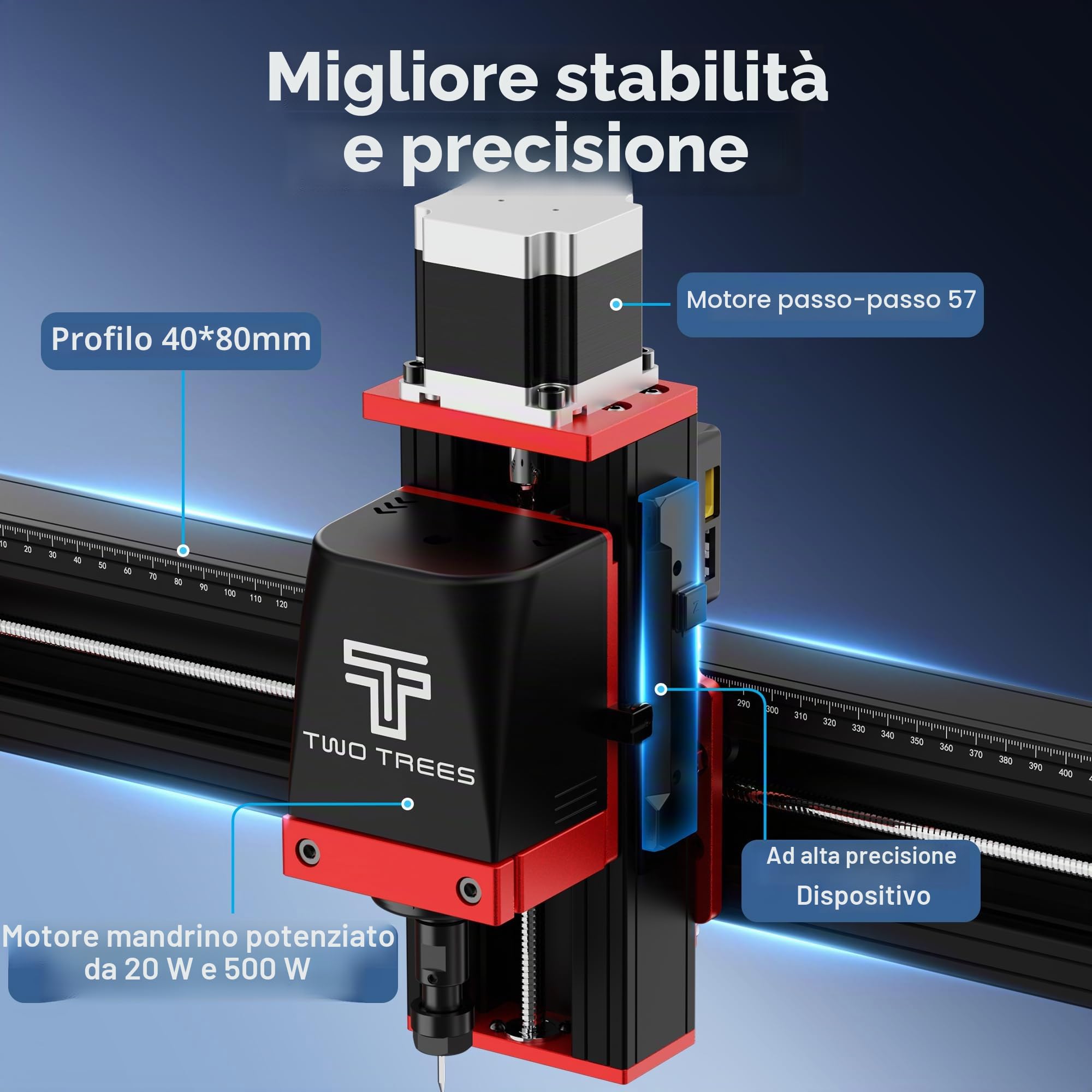 Twotrees CNC Fresatrice TTC450 Pro, 95% preassemblata Fresatrice per legno CNC, Fresatrice CNC per incisione di metallo, acrilico, legno massello, Fresatrice a 3 assi, Area di lavoro: 460 x 460 mm