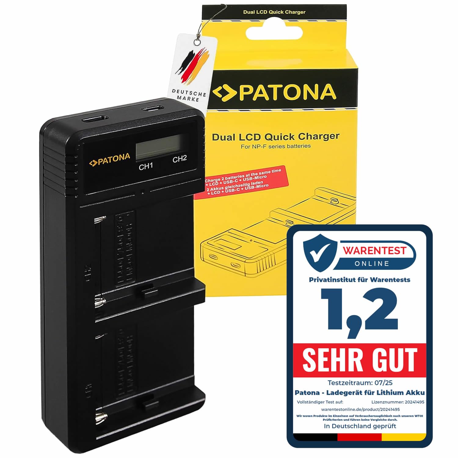 PATONA Dual-LCD-Ladegerät für Sony NP-F970 NP-F750 NP-F550 NP-FM500H NP-FM50 NP-QM71/91 Akkus – lädt 2 Akkus gleichzeitig per USB – für Camcorder-, Videoleuchten- & Monitor-Akkus der NP-F-Serie | Ersatzakku NP-F970, sichere Li-Ion-Zellen, kein Memory-Effe