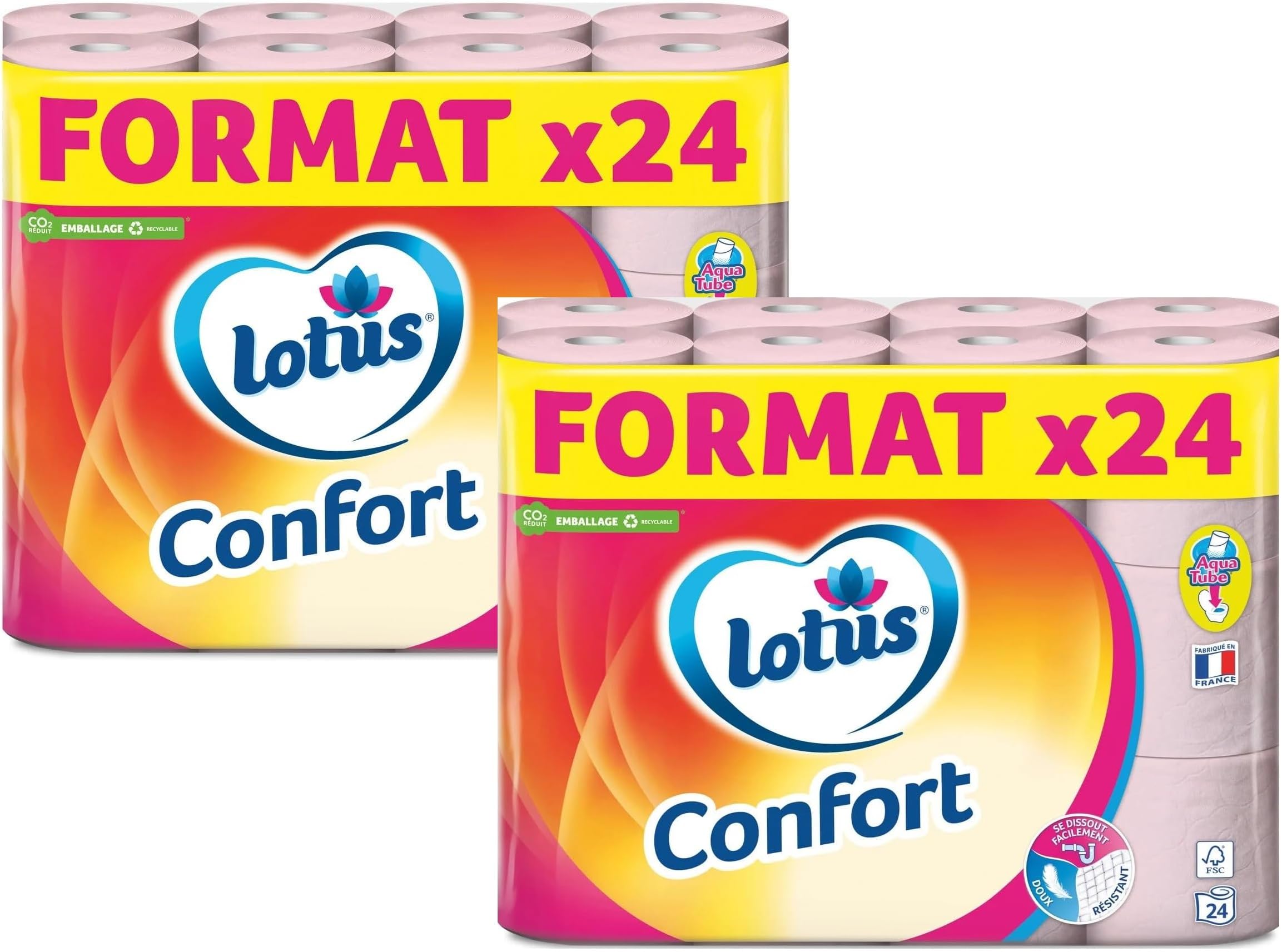 Lotus Confort Rose - Carta igienica 48 rotoli, morbida e resistente, offerta speciale