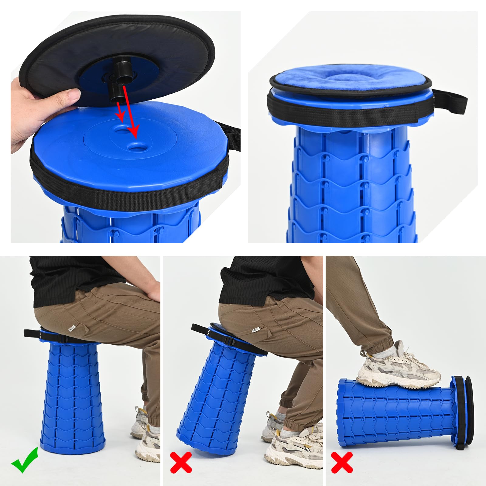 2 Juegos de Taburete Plegables Portátiles con Almohadilla,Taburete Plegables Retráctiles con Capacidad de Carga de 400 Libras,Taburete Plegables Portátiles para Acampar,Senderismo-Azul Oscuro