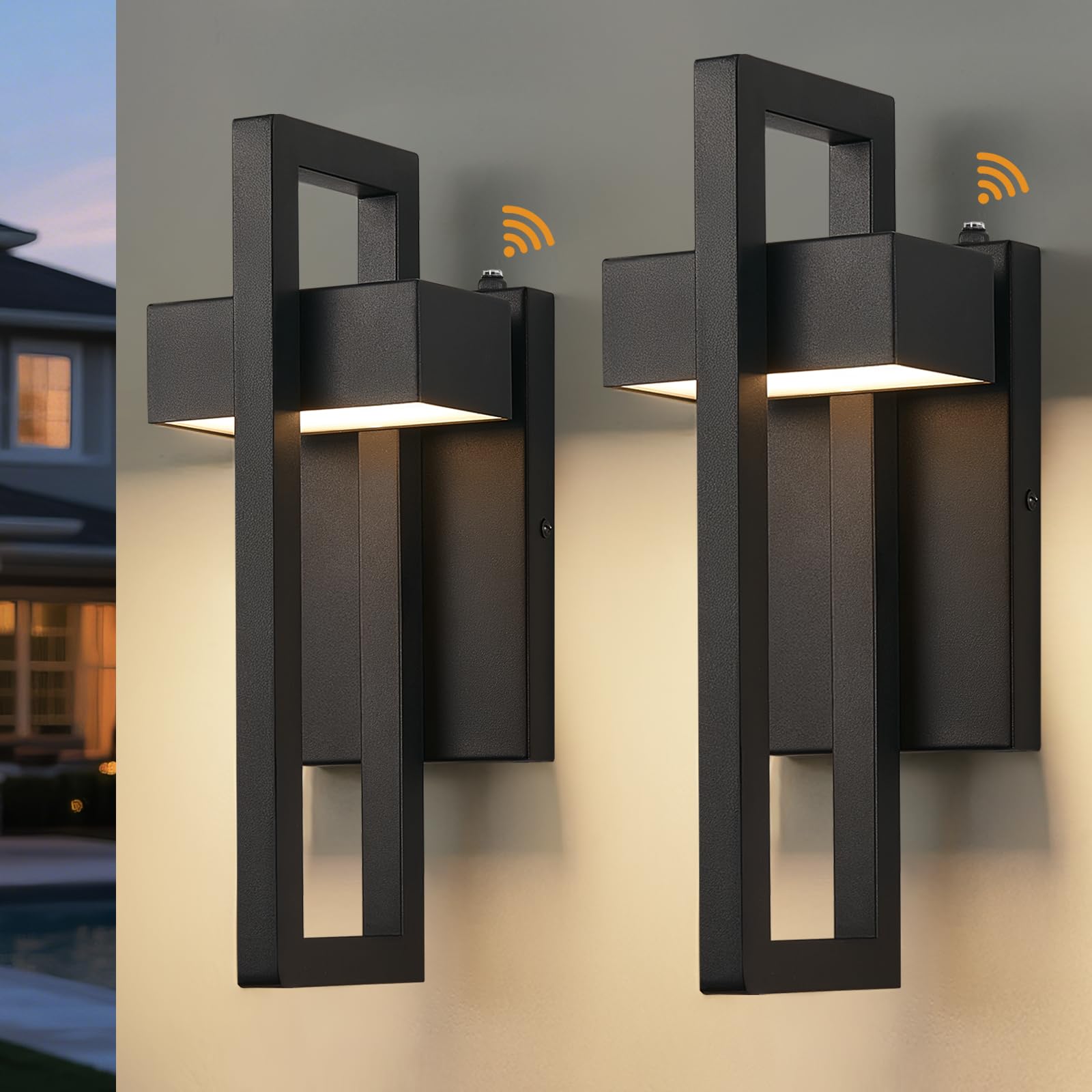 Photo 1 of tewei 16.5'' LED Outdoor Wall Sconce Dusk to Dawn Outdoor Lighting, Modern Exterior Lighting Fixtures, Black LED Front Porch Lights Outside Wall Mount Lights for House, Hallway, 3000K, 2 Pack