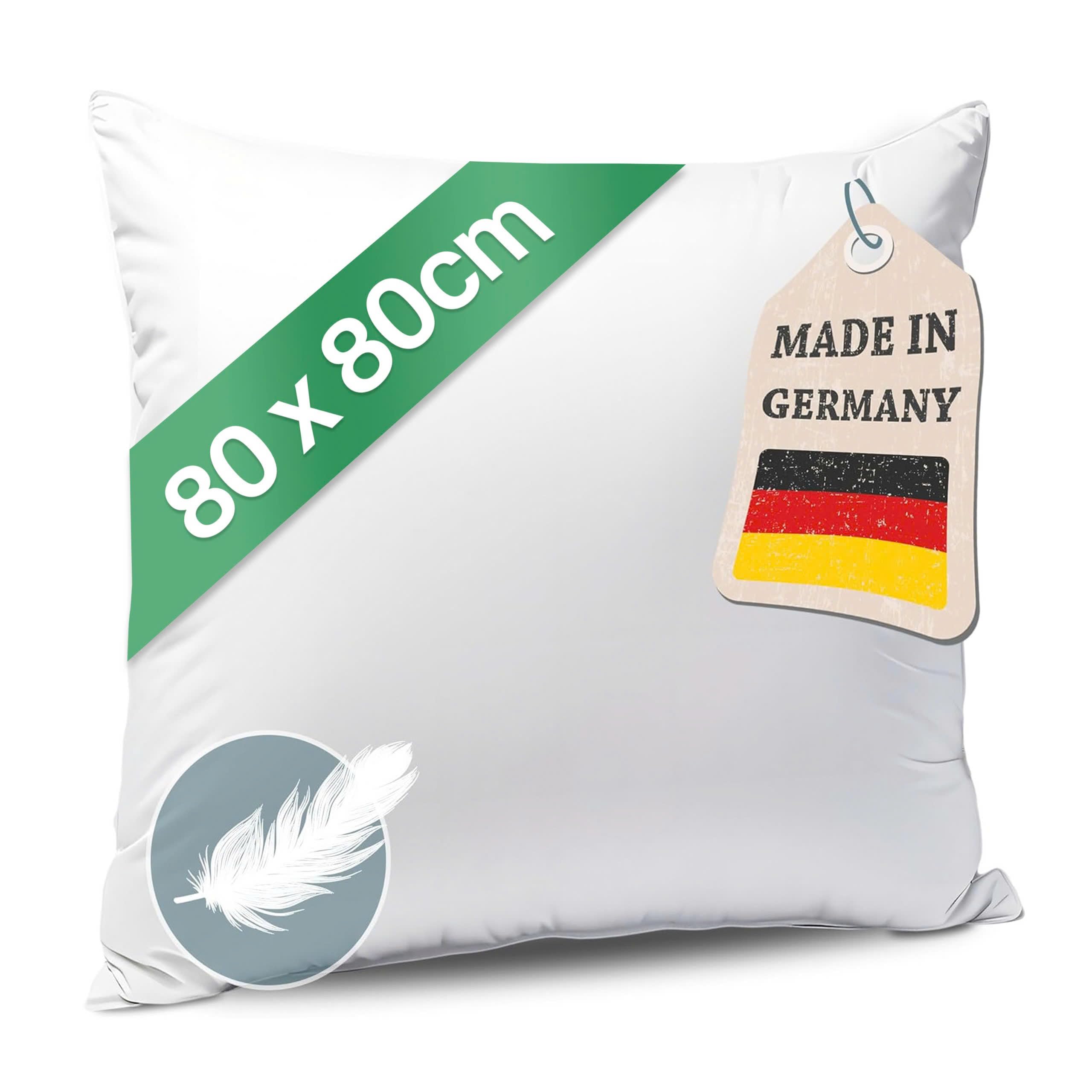 Kopfkissen 80x80 Federkissen Made in Germany - 100% Federfüllung - Baumwollbezug - Ökotex-zertifiziert - 1er Set