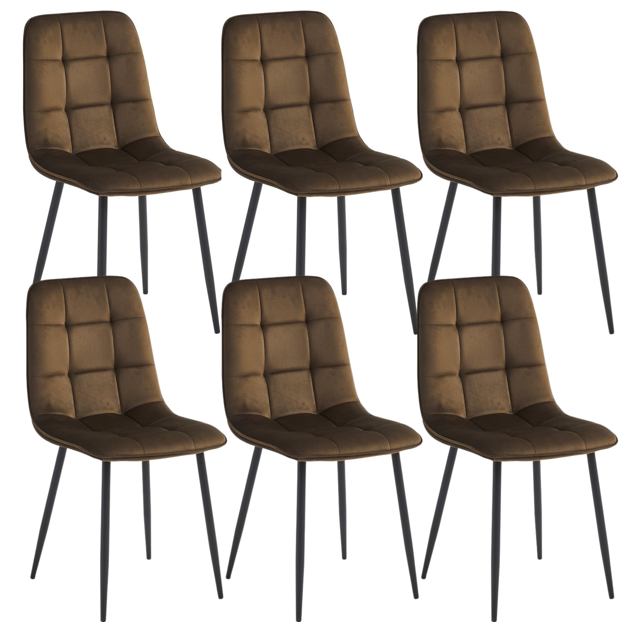 Ela Esszimmerstühle - 6er Set - Braun - Samt - Für Esszimmer, Küche & Wohnzimmer - Modernes Design