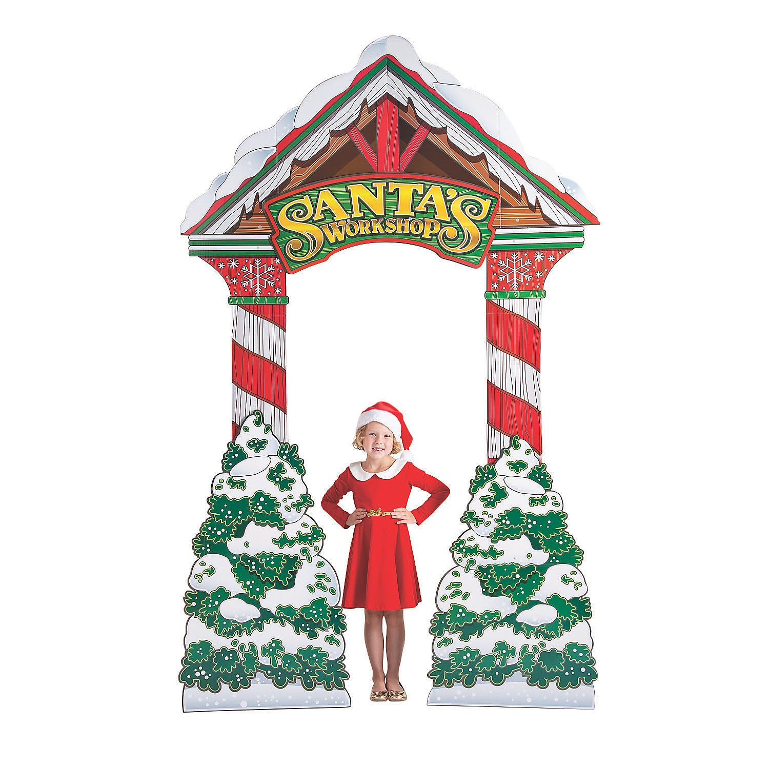 Fun Express Santa's Workshop 3D Arch Christmas Party Decorations - Large 7.5x11.5 ft Cardboard Stand Up Archway for Holiday Photo Booth Props & North Pole Entrance Decor | Professional Event Supplies