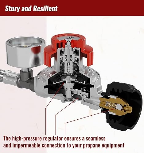 Miniatura 2 de CALPOSE Manguera reguladora de propano de alta presión de 15 pies con medidor, regulador de tanque de propano ajustable de 0  30 PSI, acero