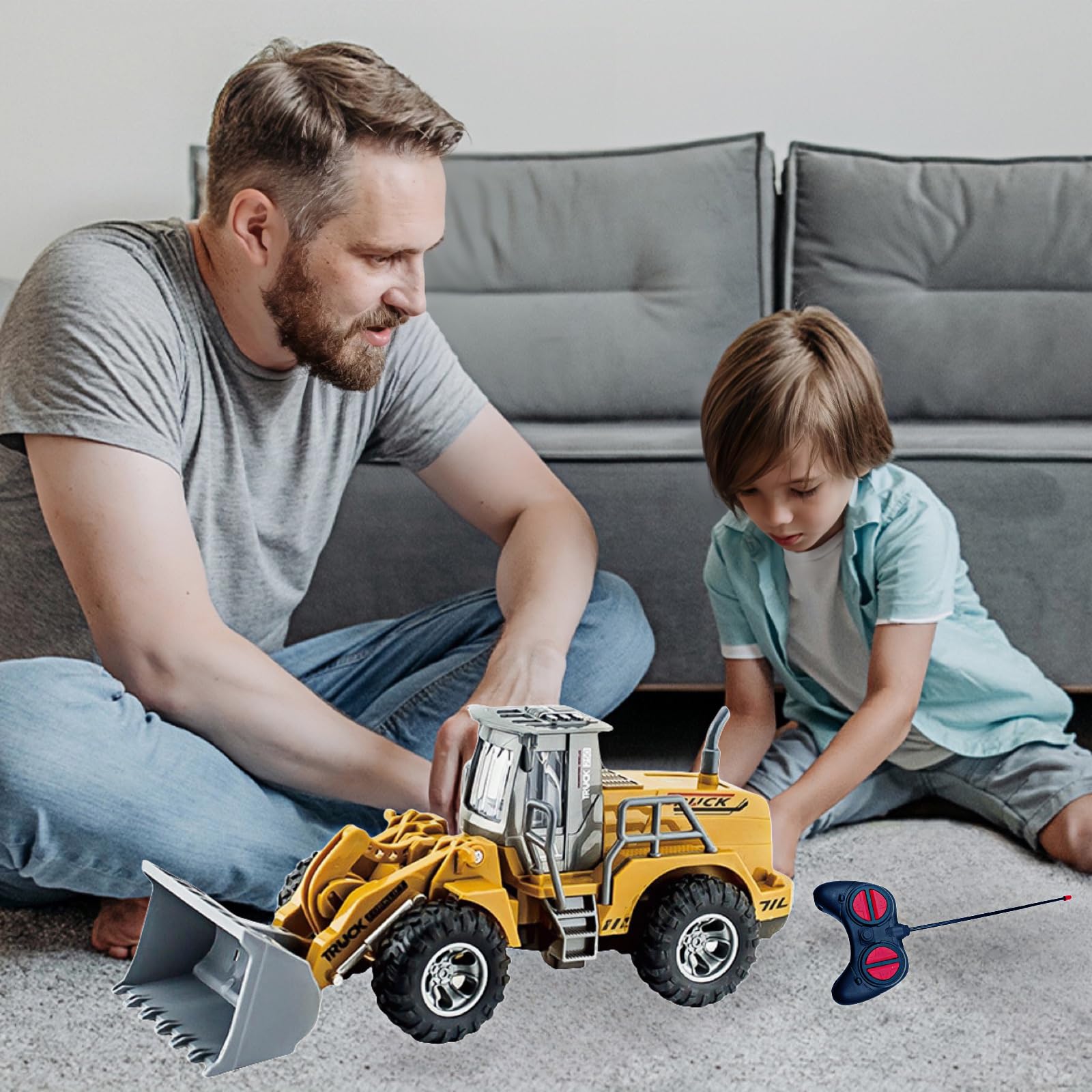 1:32 veicoli da cantiere telecomandato giocattolo,con luci lampeggianti,completamente funzionante Telecomando,Trattore Ruspa Giocattoli per bambini,per Regali Per Bambini (Bulldozer)