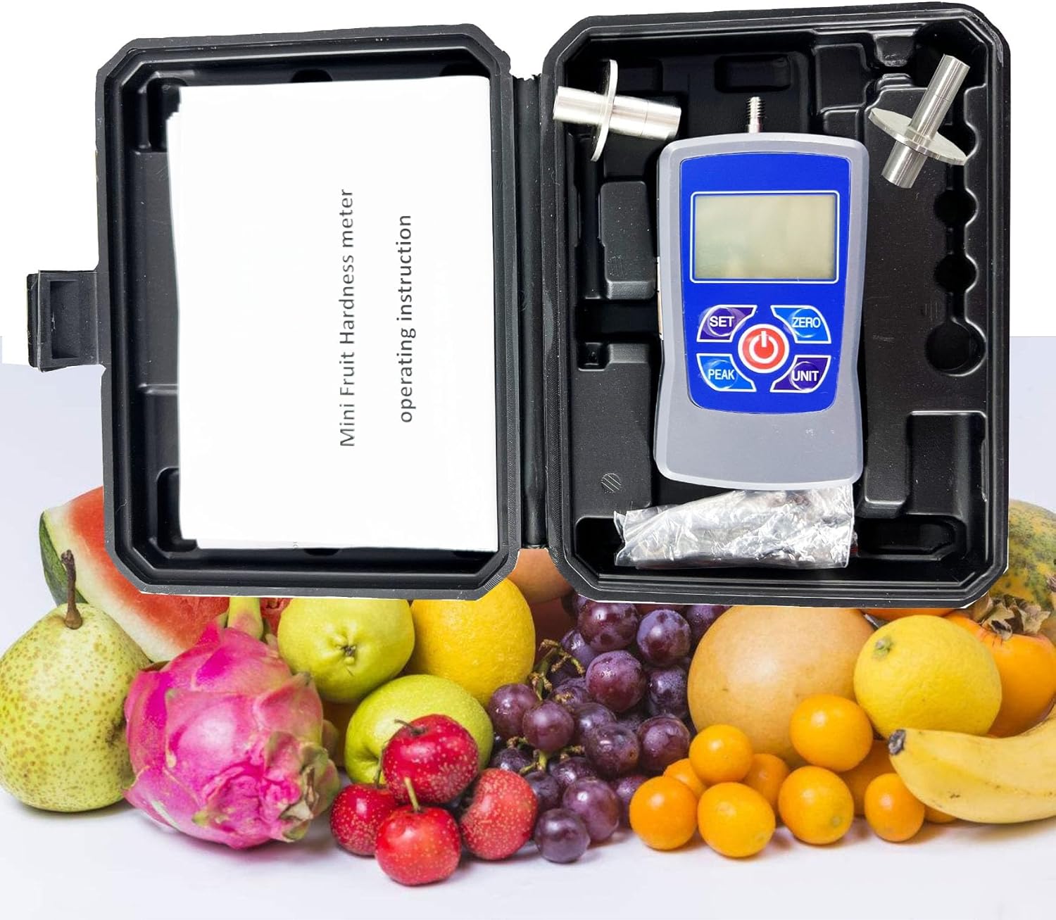 Digital Fruit Penetrometer Fruit Durometer Fruit Hardness Tester With 2 Pressure Heads Φ11.1mm Φ7.9mm For Soft and Hard Fruits,Strawberries Grapes Bananas Apples Pears Cucumbers Hami-melons,Etc