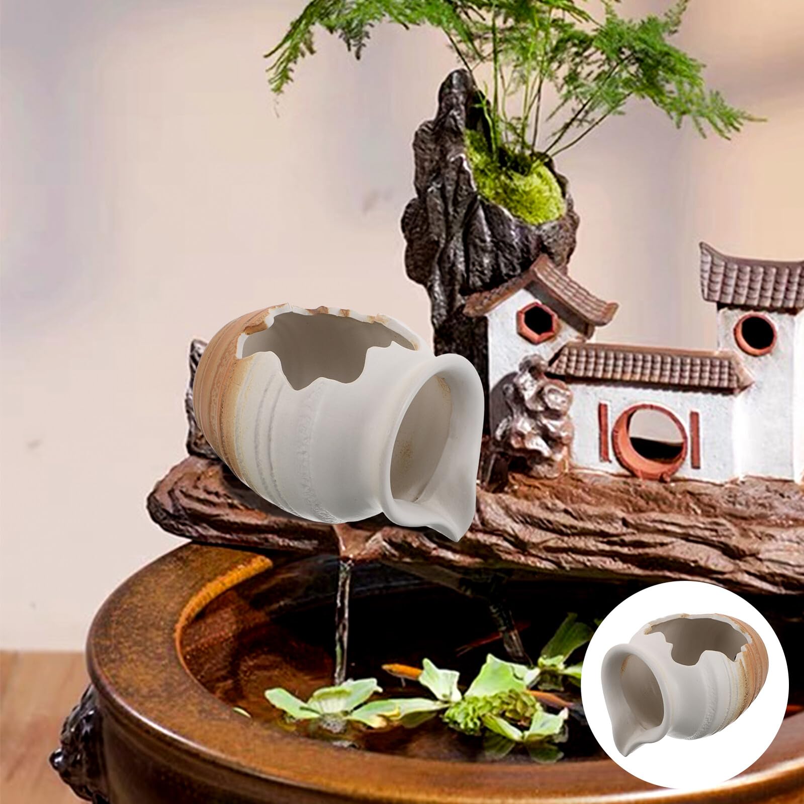 Ceramiczny Dzbanek Fontanna z Obiegiem Wody i Filtrem Ekologiczny Element Dekoracyjny Do Akwarium i Ogrodu Naturalna Cyrkulacja i Dotlenianie Wody