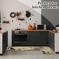 Vista 4 de Timgle 2 alfombras de Halloween con diseño de calabaza y esqueleto, diseño de bruja, para cocina y baño, alfombra gótica para decoración