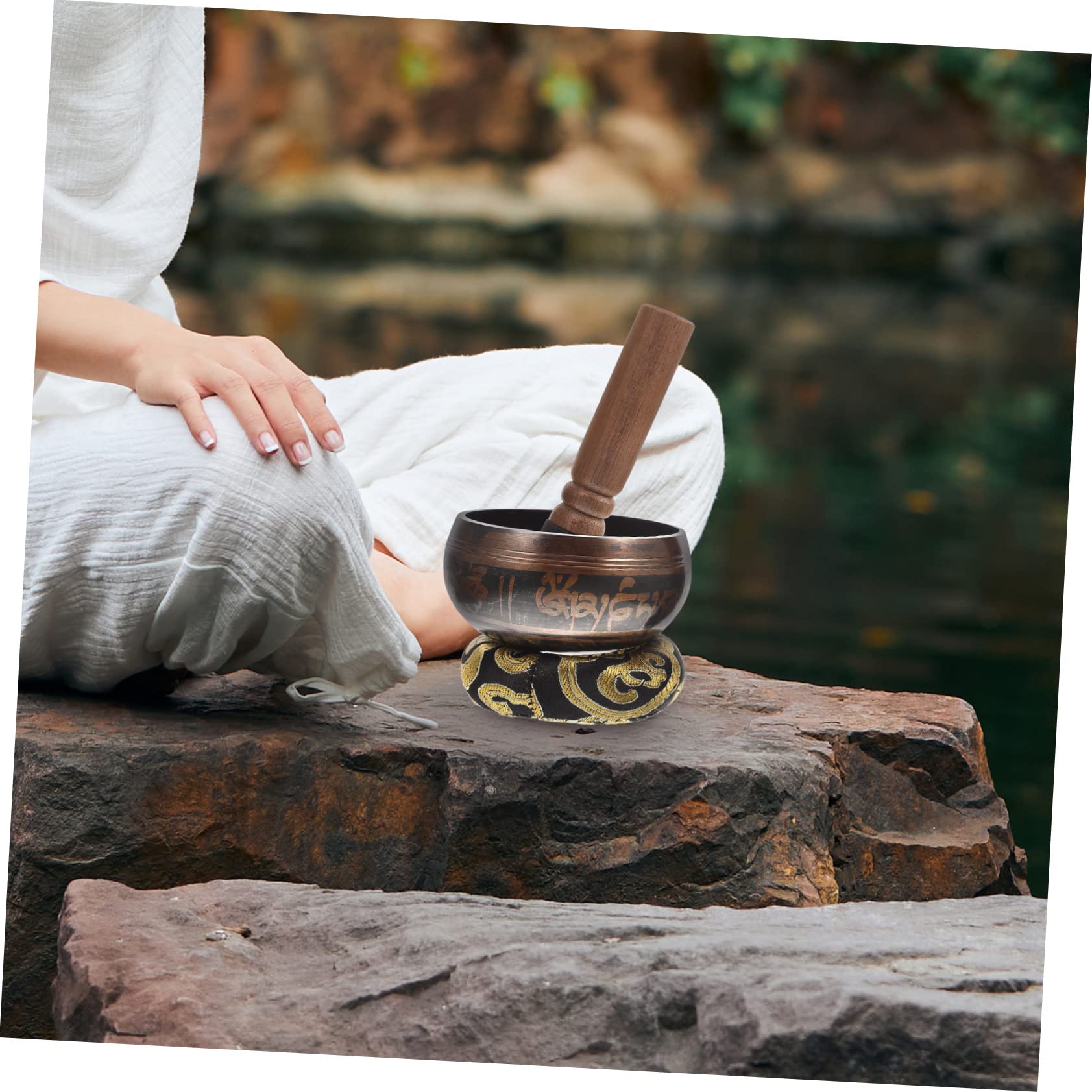 Toddmomy 1Set Meditation Singing Bowl with Cushion Mallet Yoga Sound Bowl for Relaxation Mindfulness and Prayers Beautifully Engraved Portable Present for Meditation