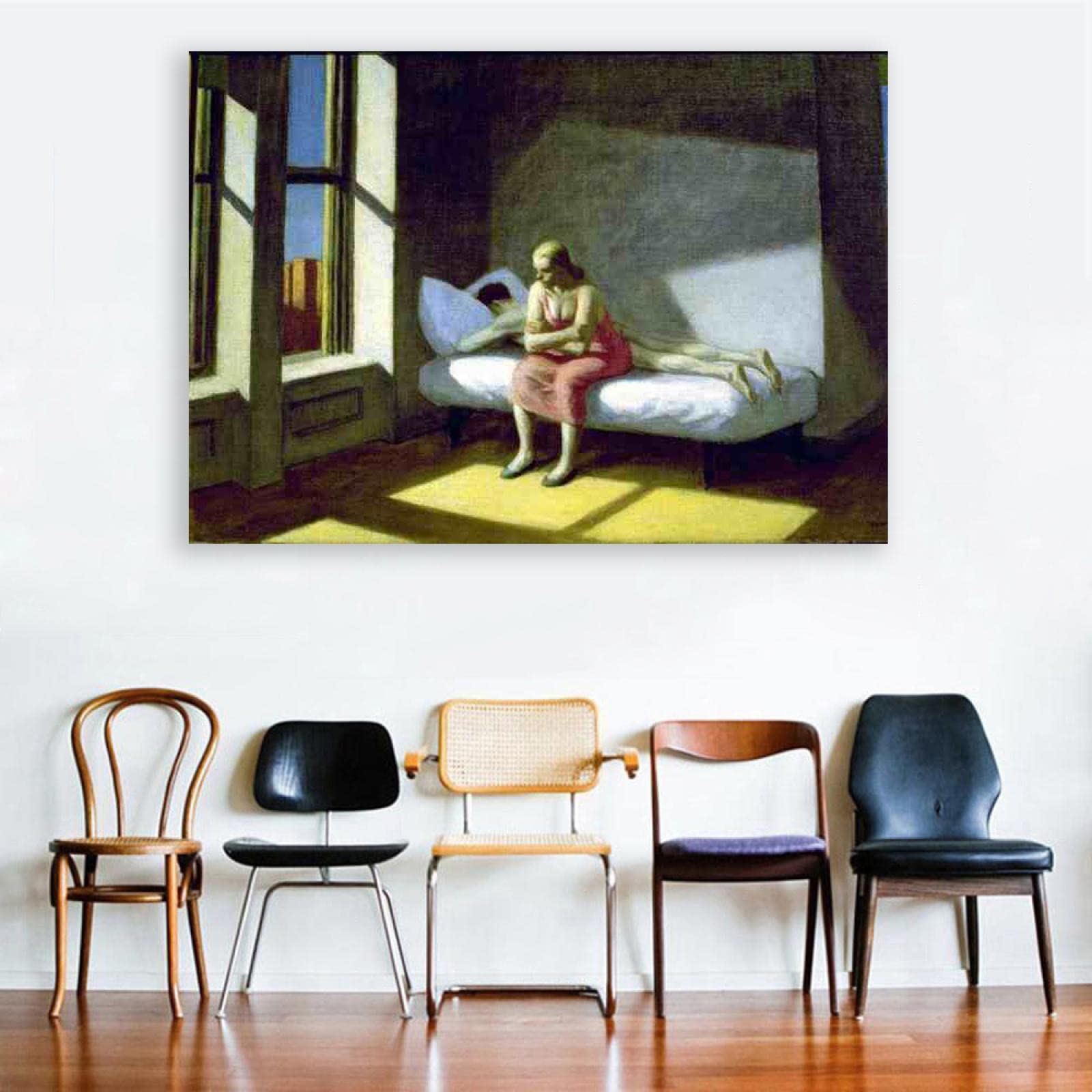 Edward Hopper-Summer in the City.Berühmte Bilder reproduktion.Leinwand-Wandkunstbilder für Wohnzimmer-Schlafzimmer-Dekoration.Holzgerahmt 90x144cm(35.4x56.7in) gerahmt