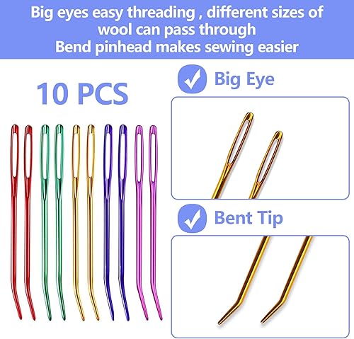 Miniatura 2 de 10 agujas de tapiz de hilo para zurtir, aguja de tejido de ojo grande, agujas de hilo romo, agujas de bordar de punta doblada, para tapiz, tejido,