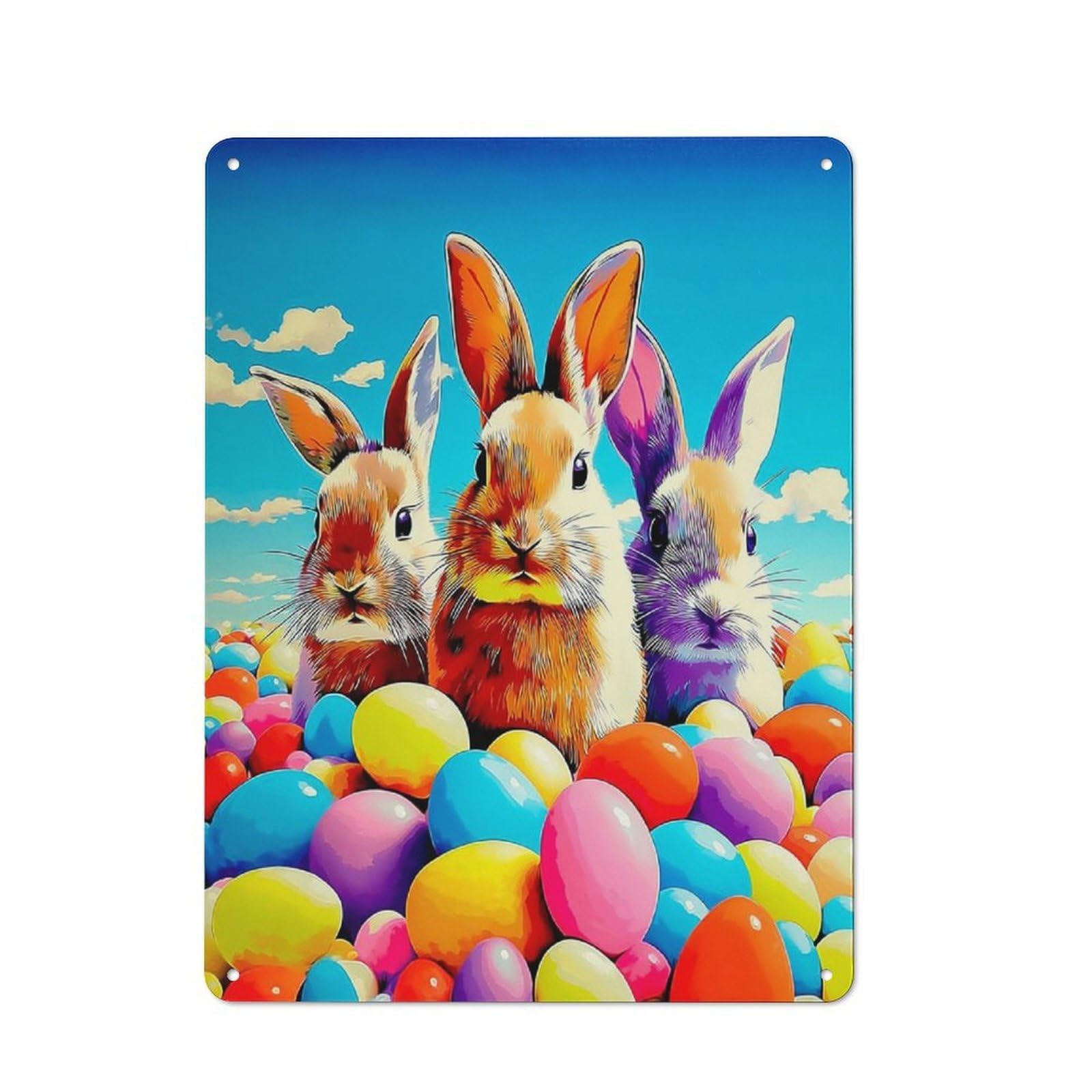 Junmoney Colorful Easter Bunny Celebration -2 Classic Metal Wall Decor 40X30cm, Decorative Tin Plaque For Cafe, Pub, Workshop Or Home Bar
