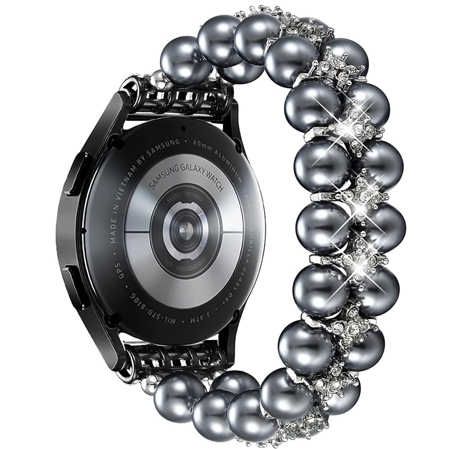 DEALELE Bands Beaded Compatible with Samsung Galaxy Watch 7 / FE / 6/5 / 4 40mm / 44mm / 5 Pro / 6/4 Classic, 20mm Bling Rhinestone Duoble-Row Pearls