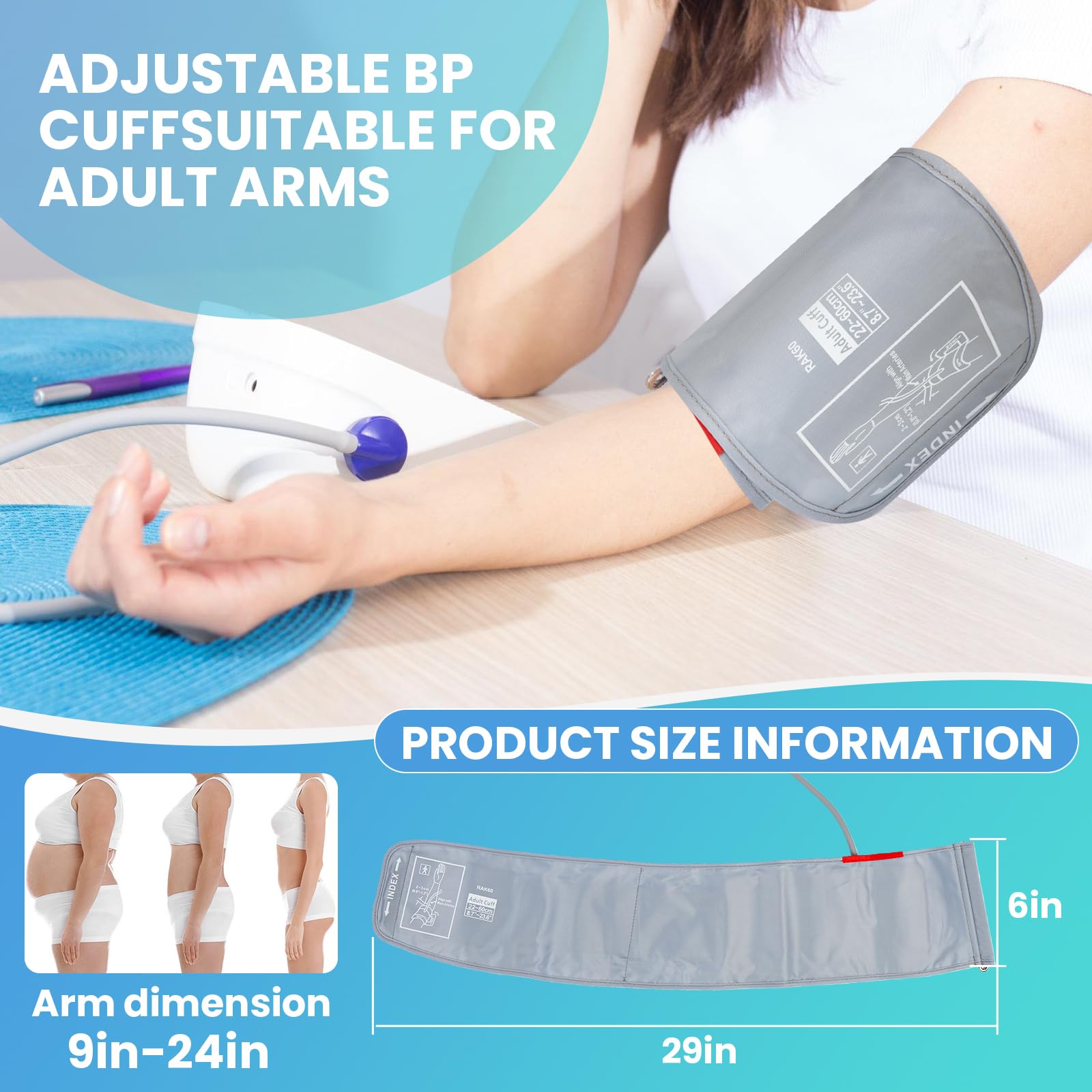 Brazalete extragrande de repuesto para monitores Omron BP de 22 a 60 cm, brazo grande ajustable XL, incluye 6 interfaces universales, compatible con monitores de presión arterial