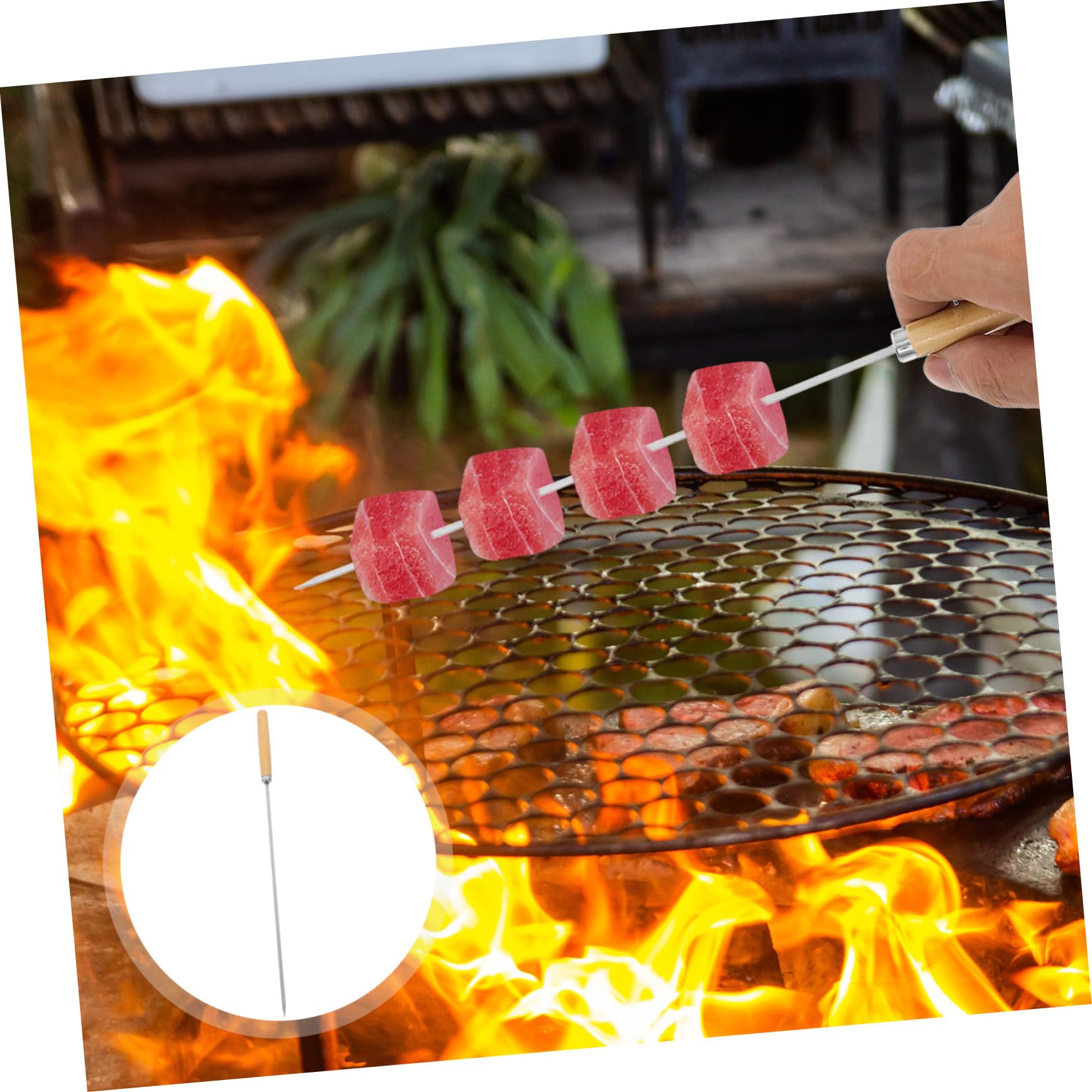 VICASKY 50pezzi Spiedini in Acciaio Inox Manico in Legno Lunghi e Larghi Per Grigliate Di Carne e Verdure Di Spiedini Riutilizzabili Per Barbecue