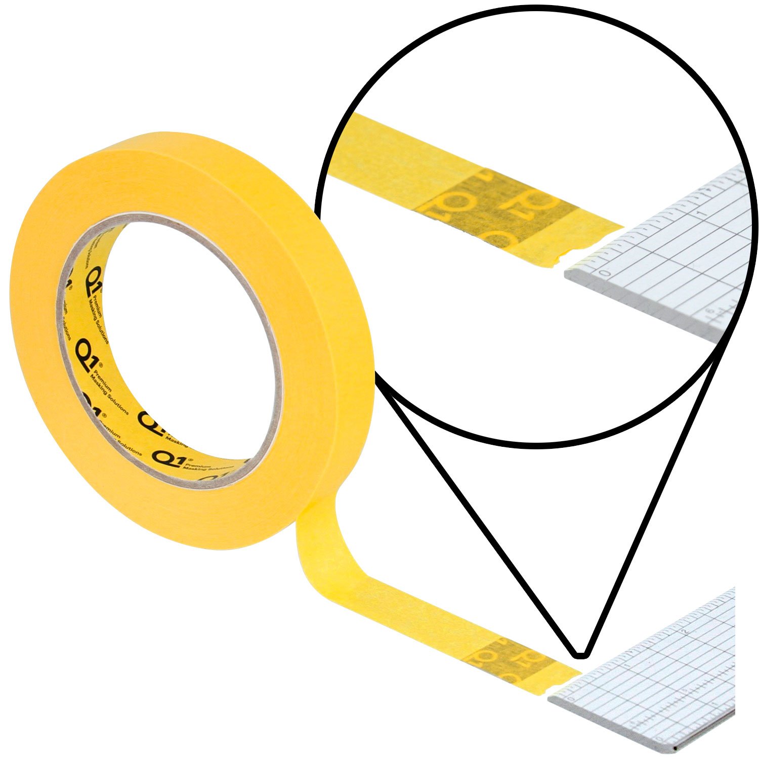 Q1 – 3/4 pulgadas (18 mm x 55 m) Premium de alto rendimiento Automotive amarillo cinta de carrocero – Alta temperatura – 1 rollo, revestimiento