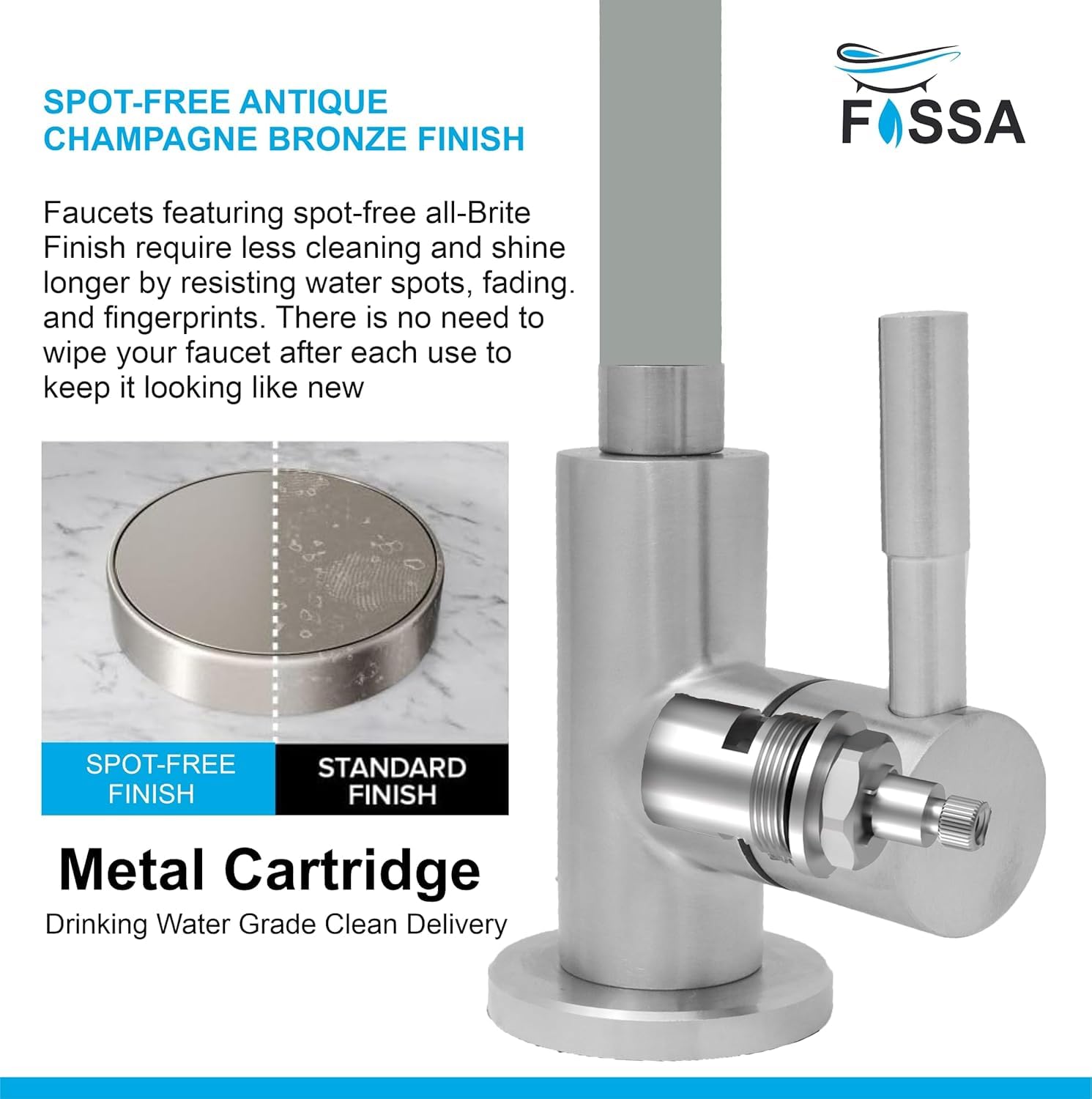 Fossa 1-Year Warranty RO Tap – Pure 304 Stainless Steel Body with Flexible Swivel Spout for Kitchen Sink/Basin | Lead-Free Drinking Water Filter Faucet – Grey (Matte Finish) 1