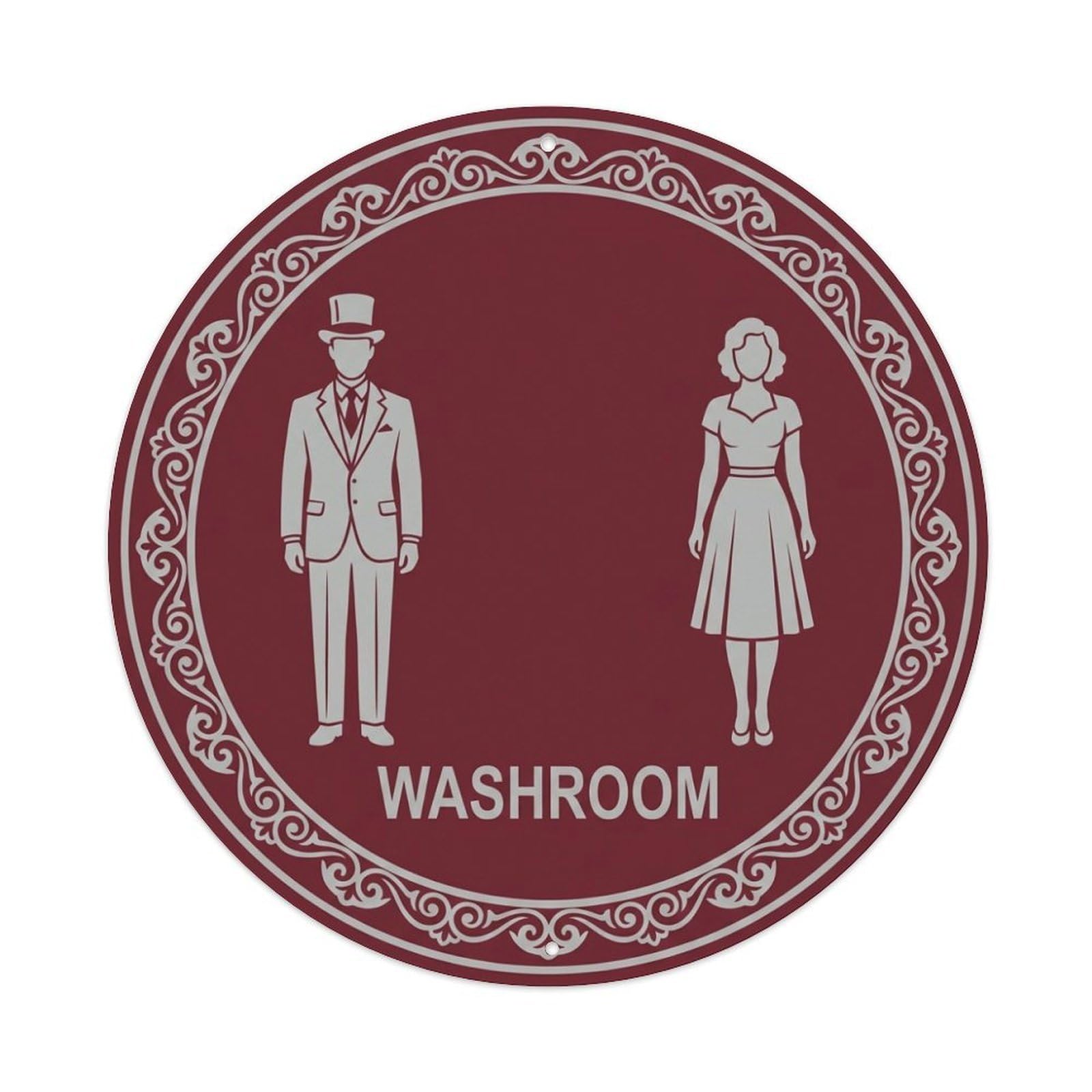 Washroom Restroom Notice Burgundy Silver Lace Metal Tin Sign