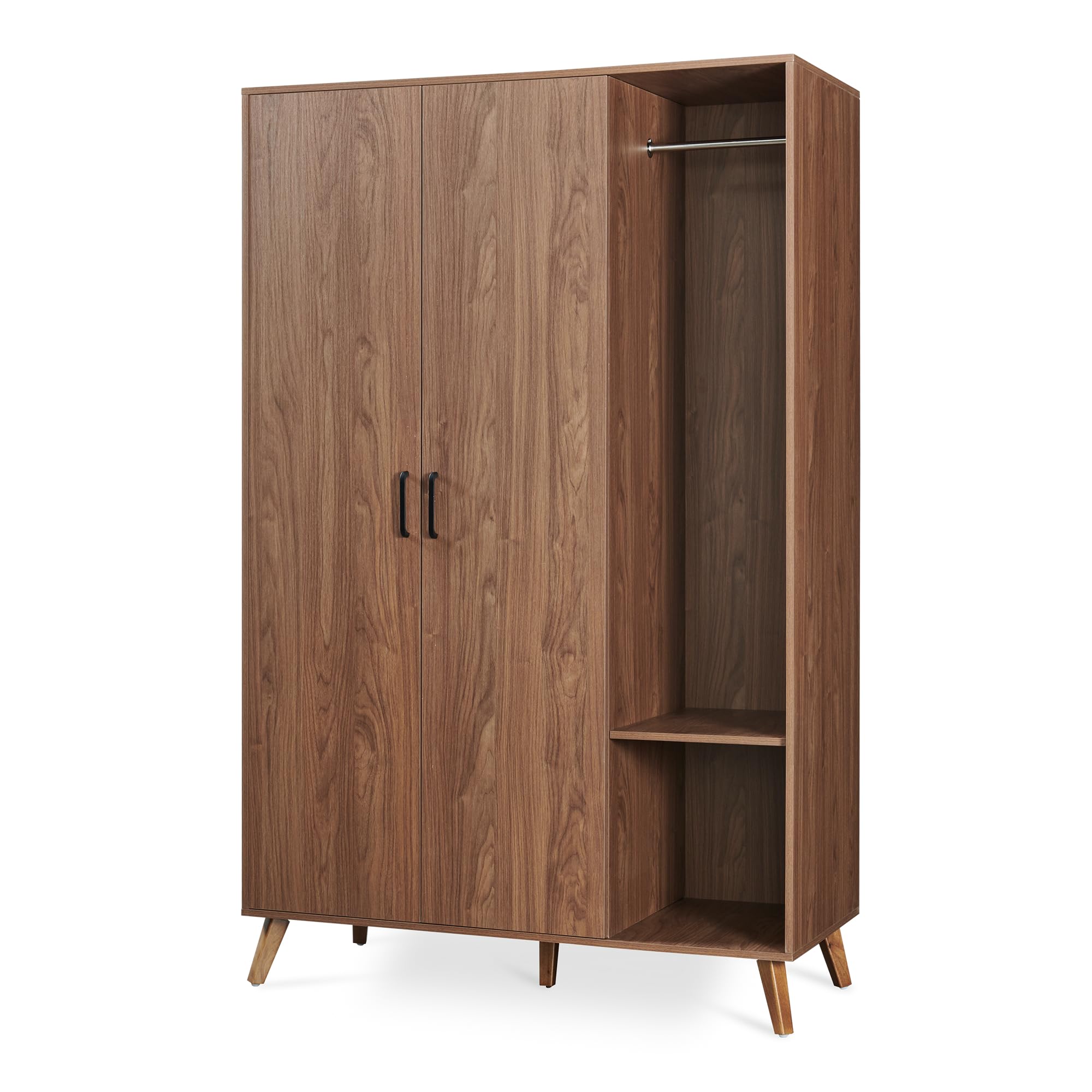 [en.casa] Armario ropero Norg 2 Puertas 5 estantes 191x120x52cm Nogal | Armario dormitorio Clóset Guardaropa para Vestidor barra para colgar 5 compartimentos diseño moderno gran capacidad