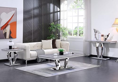 Miniatura 2 de ACEDÉCOR Mesa consola plateada, mesa de sofá con espejo con base geométrica, mesa consola rectangular gris de 50 pulgadas para entrada, sala de