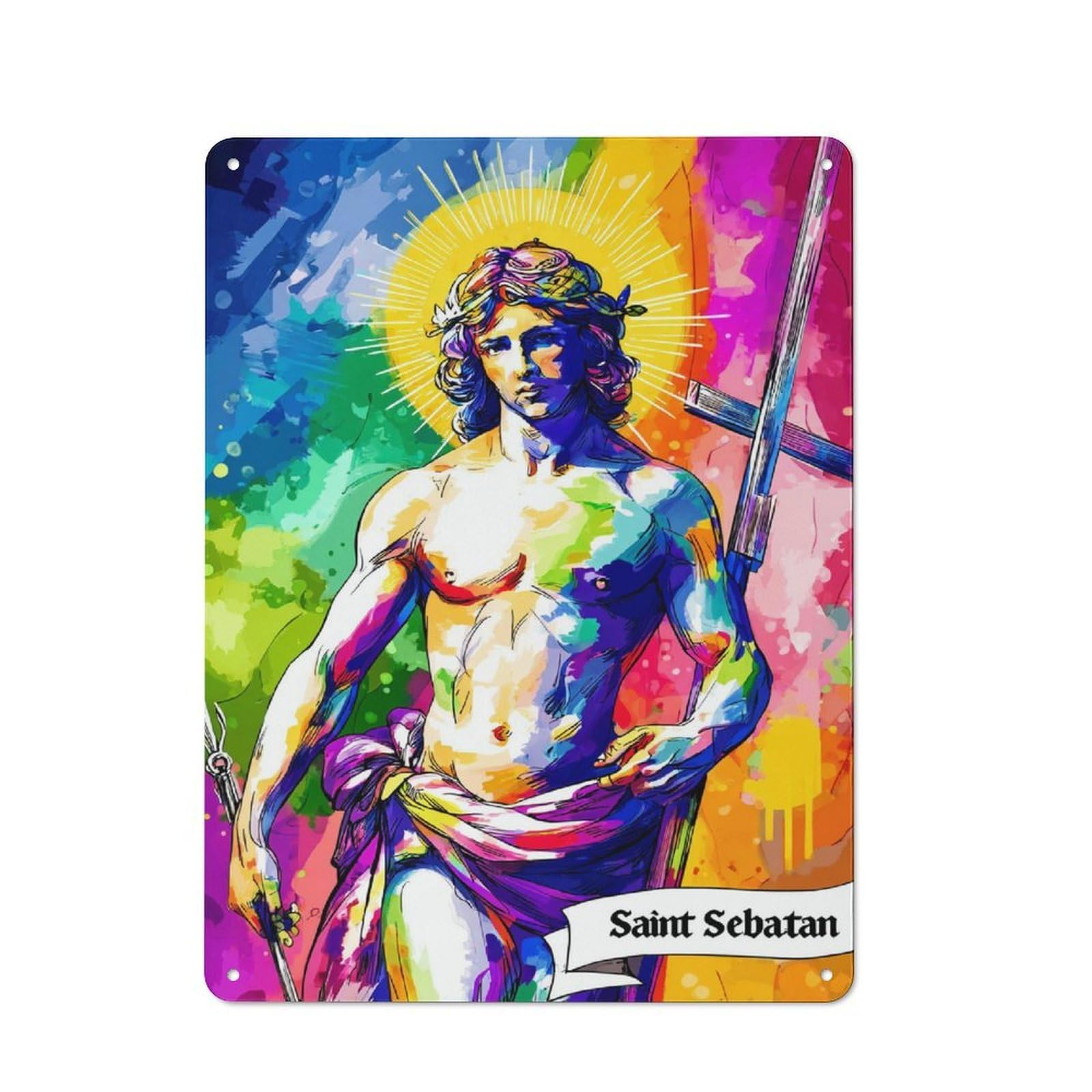 Junmoney Saint Sebastian A Colorful Tribute Tin Wall Plaque 40X30cm With For Kitchen Or Home Bar, A Christmas Gift For People Styling Kitchen And Home Bar