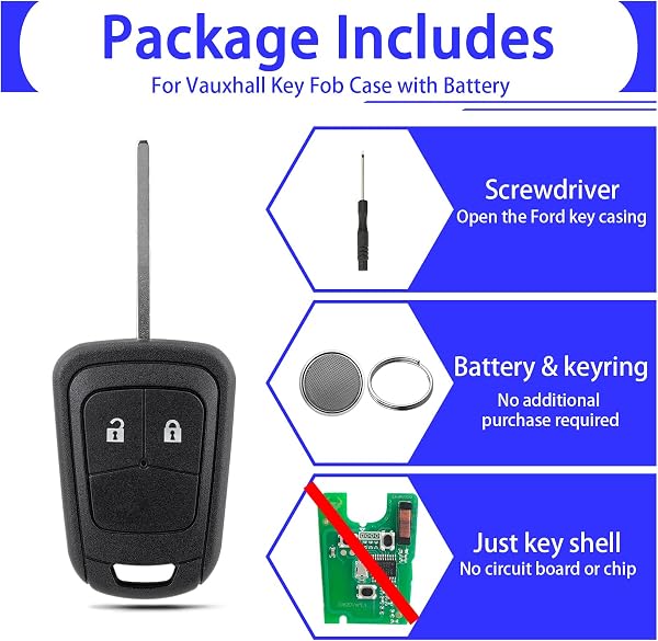 2 Button Car Key Fob Case Replacement for Opel Vauxhall Astra J Insignia MK1 Corsa D E Agila Adam Meriva Remote Key Shell with HU100 Blade with Battery - 4