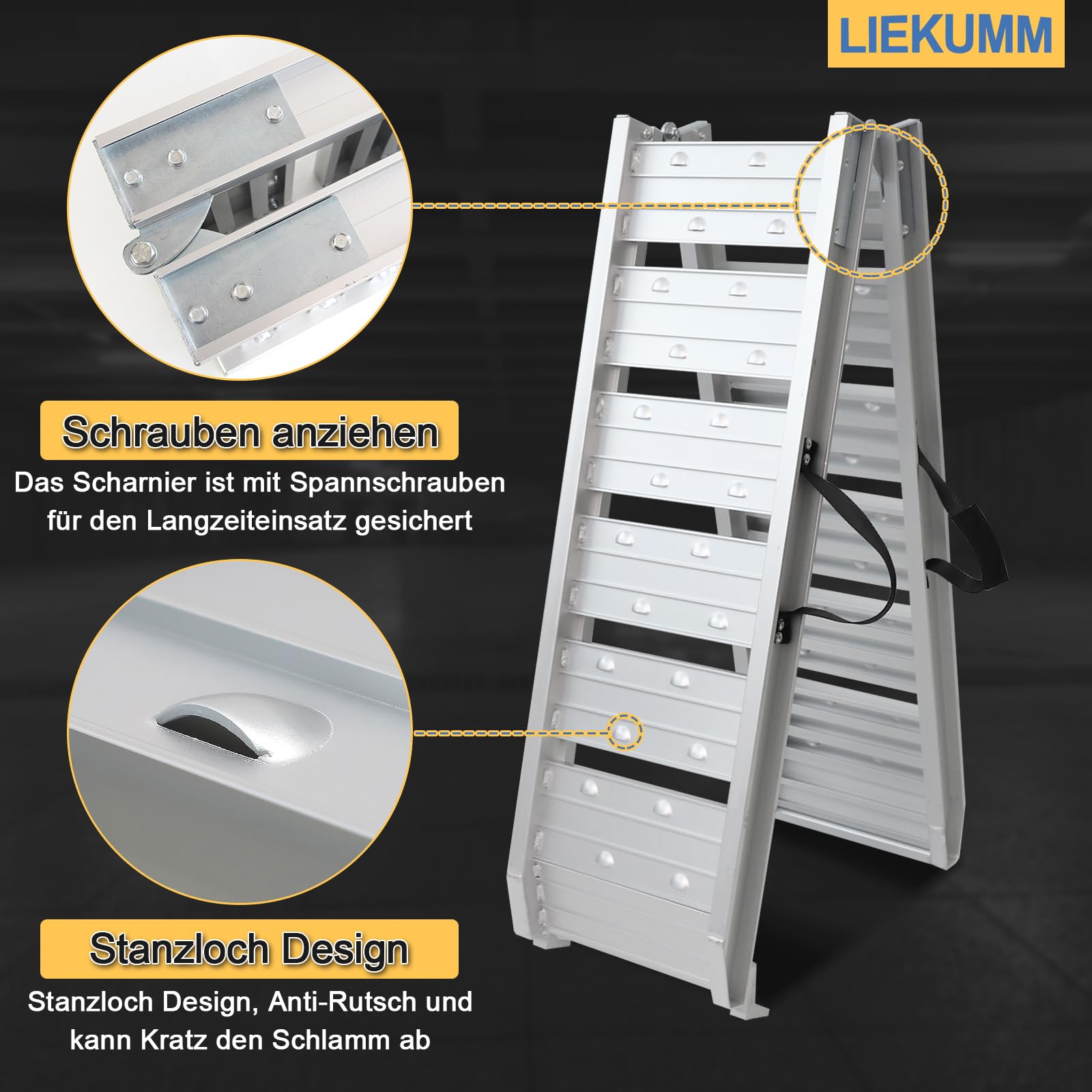 LIEKUMM Rampa de Carga de Aluminio de 180 cm, Capacidad de 250 kg, Rampas de Motocicleta para ATV Camión Scooter Quad Cortacésped y Bicicleta Fordirt, Plegable, 1 Pieza, Plateado