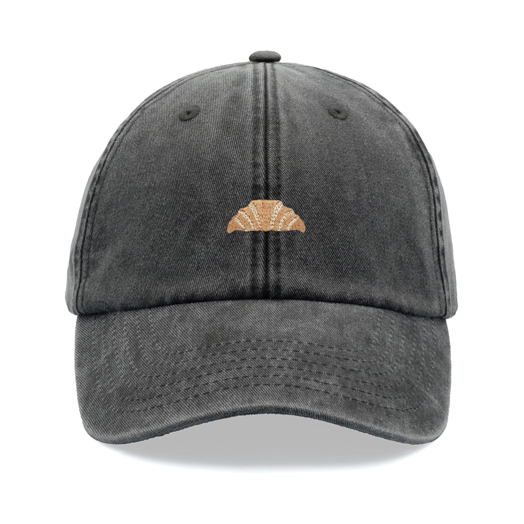 Croissant Baseball Cap Vintage Washed Unisex Dad Hat Adjustable Black
