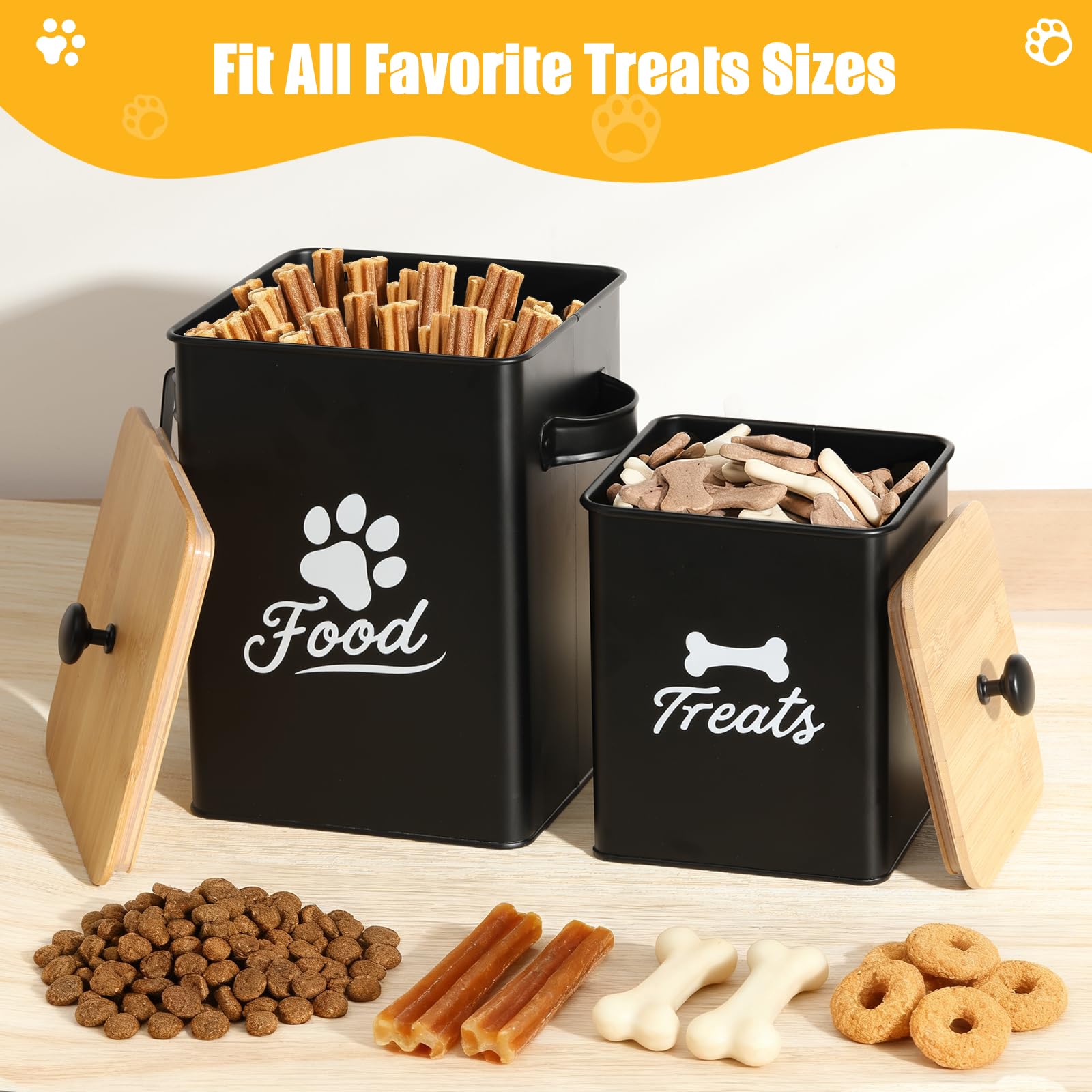 Contenitori per Biscotti per Cani Set da 2, Barattoli in Metallo con Coperchi Ermetici, Contenitore per Alimenti per Animali da Cucina, Mantenimento Freschezza Snack, 24×18×24,5 cm, Nero
