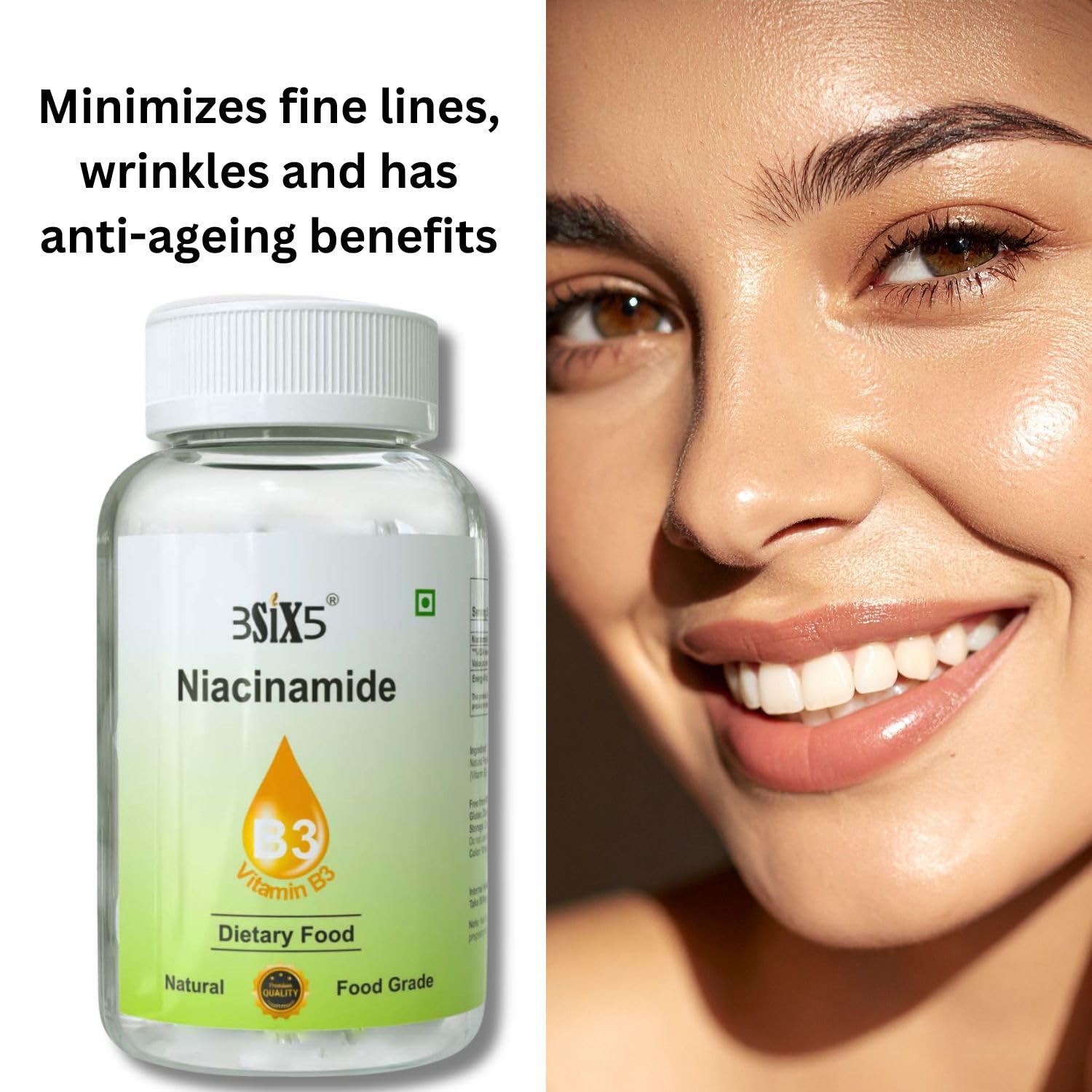3SIX5 Niacinamide (Vitamin B3) Supplement for Radiant Health & Energy (100gm) — Amazon image 8