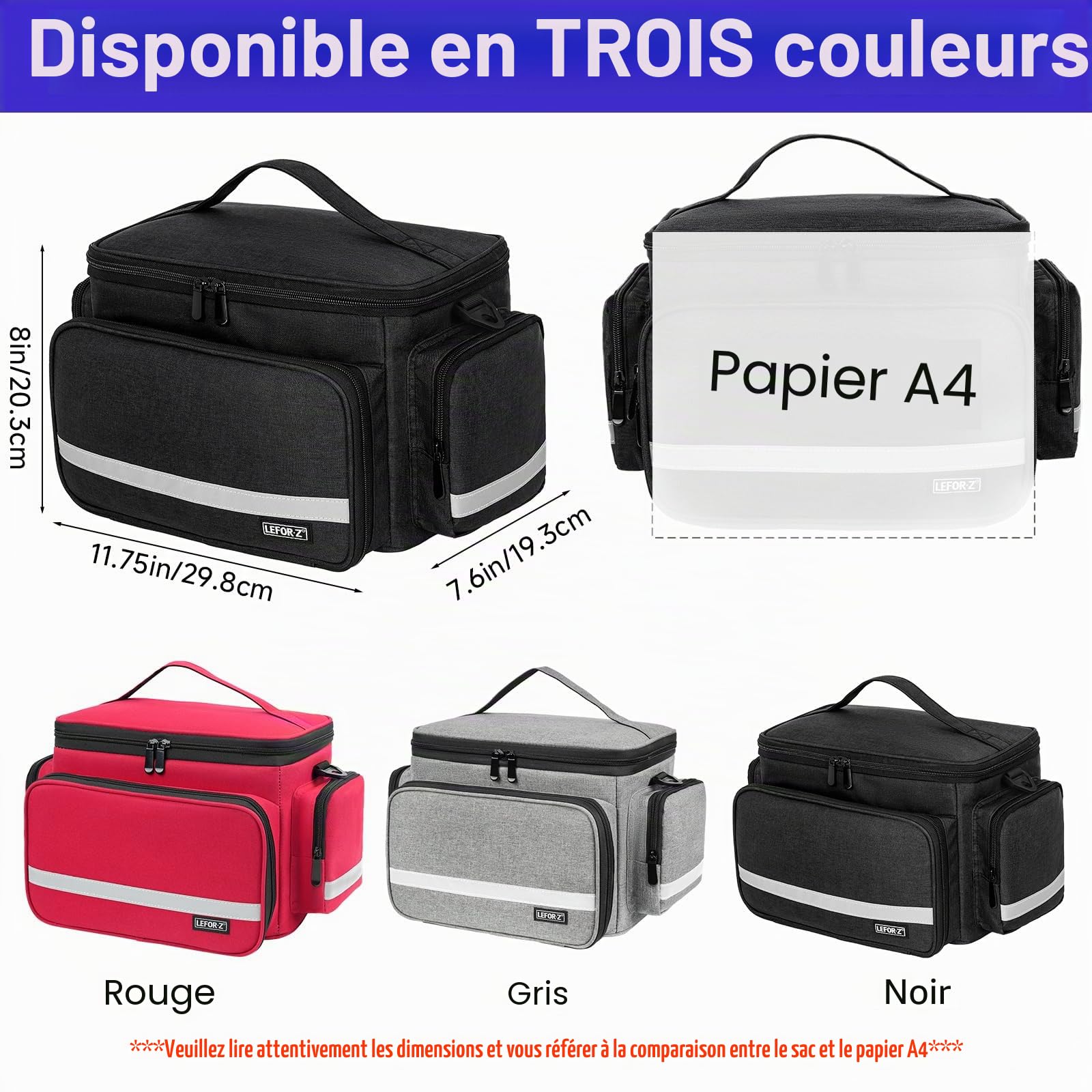 LEFOR·Z Sac Infirmiere Liberale,Malette Infirmiere Liberale avec Séparateur Amovible,Sac Medical Rangement pour étudiants en Soins Infirmiers,Thérapeutes,Médecins,Noir