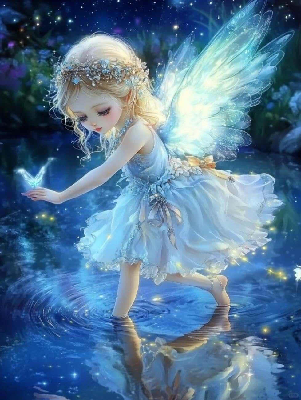 RKFLGEW 14CT Stamped Cross Stitch Kit Anime Elf Girl Preprinted Fabric Cross Stitch DIY Art Needlecrafts Embroidery Kits for Adults Beginners 40x50cm
