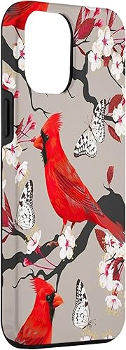 Miniatura 3 de Funda para iPhone 14 Pro Max Women Girls Cardinals Red With Floral Butterfly