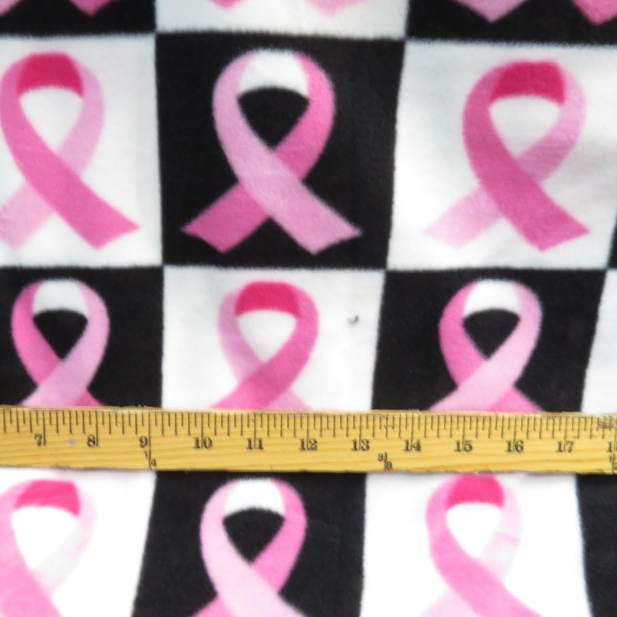 Pink Ribbon on Black and White Checkered Licensed Fleece 58 Inch Wide Fabric By the Yard from The Fabric Exchange