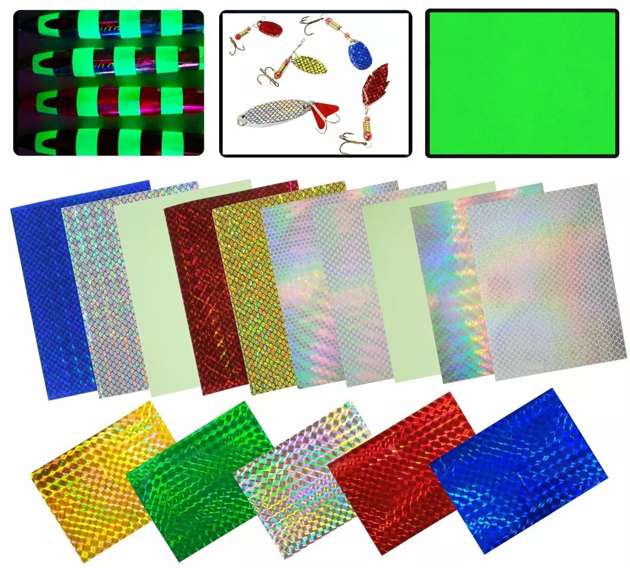Generic 5 Pcs Fishing Lure Sticker Fish Scales Type Holographic Adhesive Tackle Fishing Gold - 7.9 x 3.9inch (L X W)-5..., size select