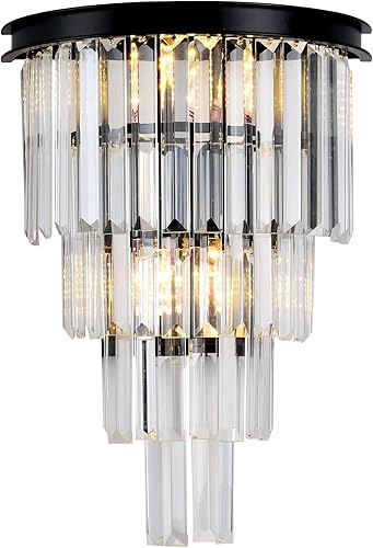 Viksroeo Lámpara de pared de cristal negro moderna de 4 niveles de cristal para mesita de noche, lámpara de montaje en pared para comedor, sala de