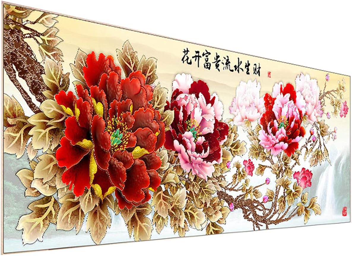 Instarry DIY 5D Diamond Painting Set Large Size Full Drill Peony Flower Crystal Cross Stitch Embroidery Home Decor Craft Kits 47.2x17.7 inch