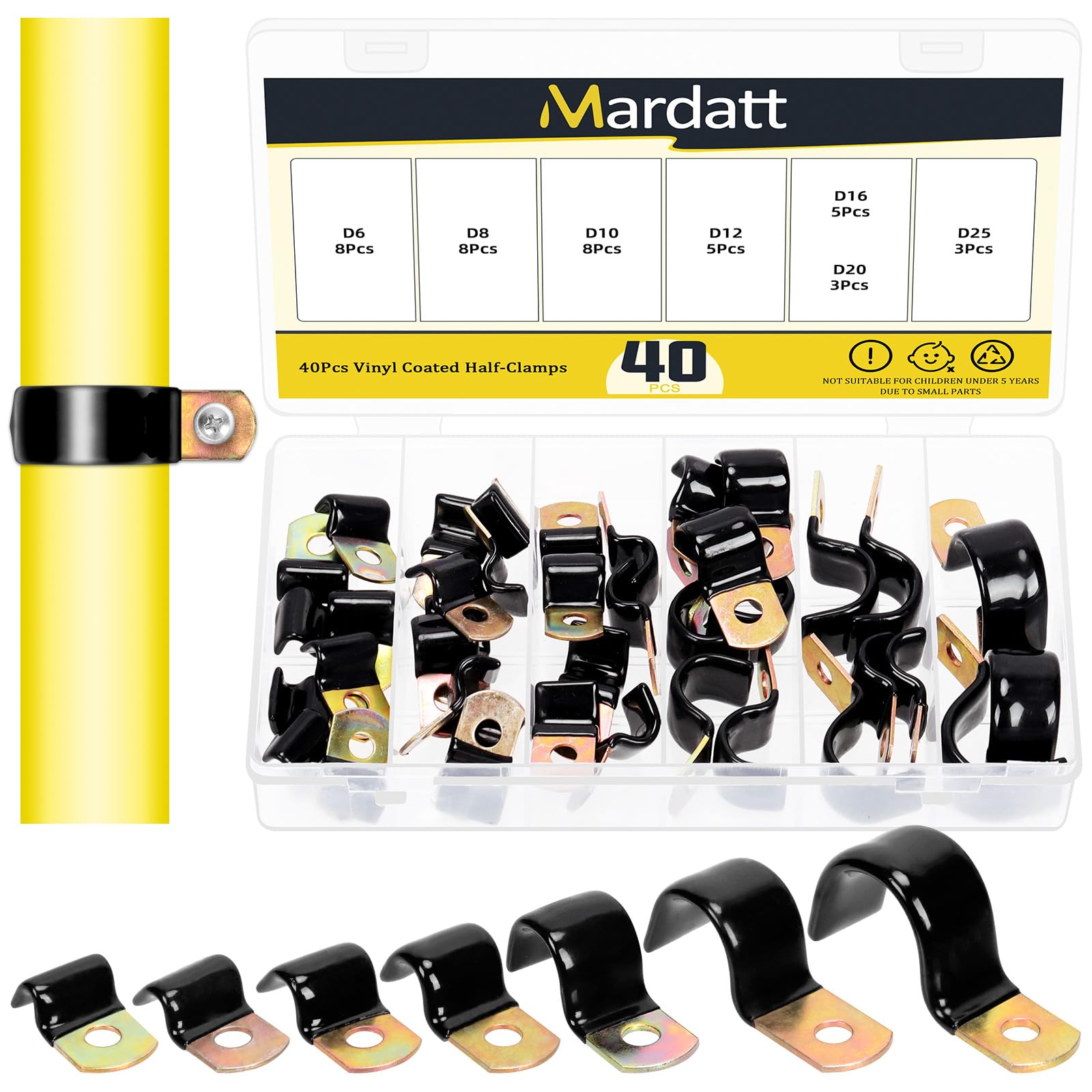 Mardatt 40Pcs 7 Sizes 6mm-25mm Vinyl Coated Cable Half-Clamps Kit