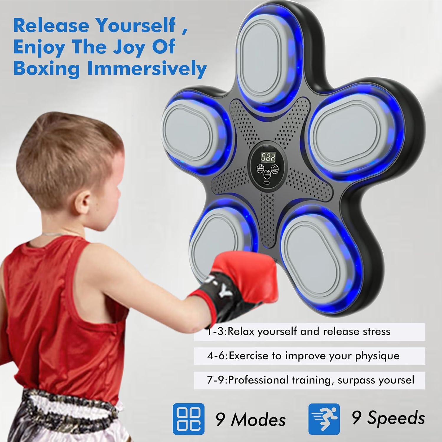 2026 Music Boxing Machine for Kids, Smart Bluetooth Music Punching Machine with Gloves,Wall Mounted Electronic Boxing Target for Home, Indoor and Gym,9 Modes & 9 Speeds (Black)