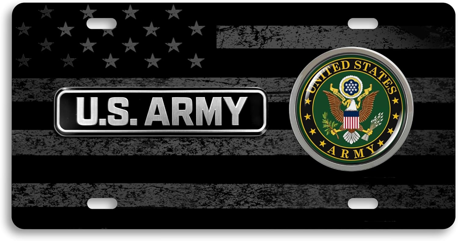 BestLicensePlateFrames - US Navy Retired 4-Hole Patriotic American Flag Black Stainless Steel License Plate with Emblem - Durable Military Tribute Auto Tag - Officially Licensed U.S. Navy Product