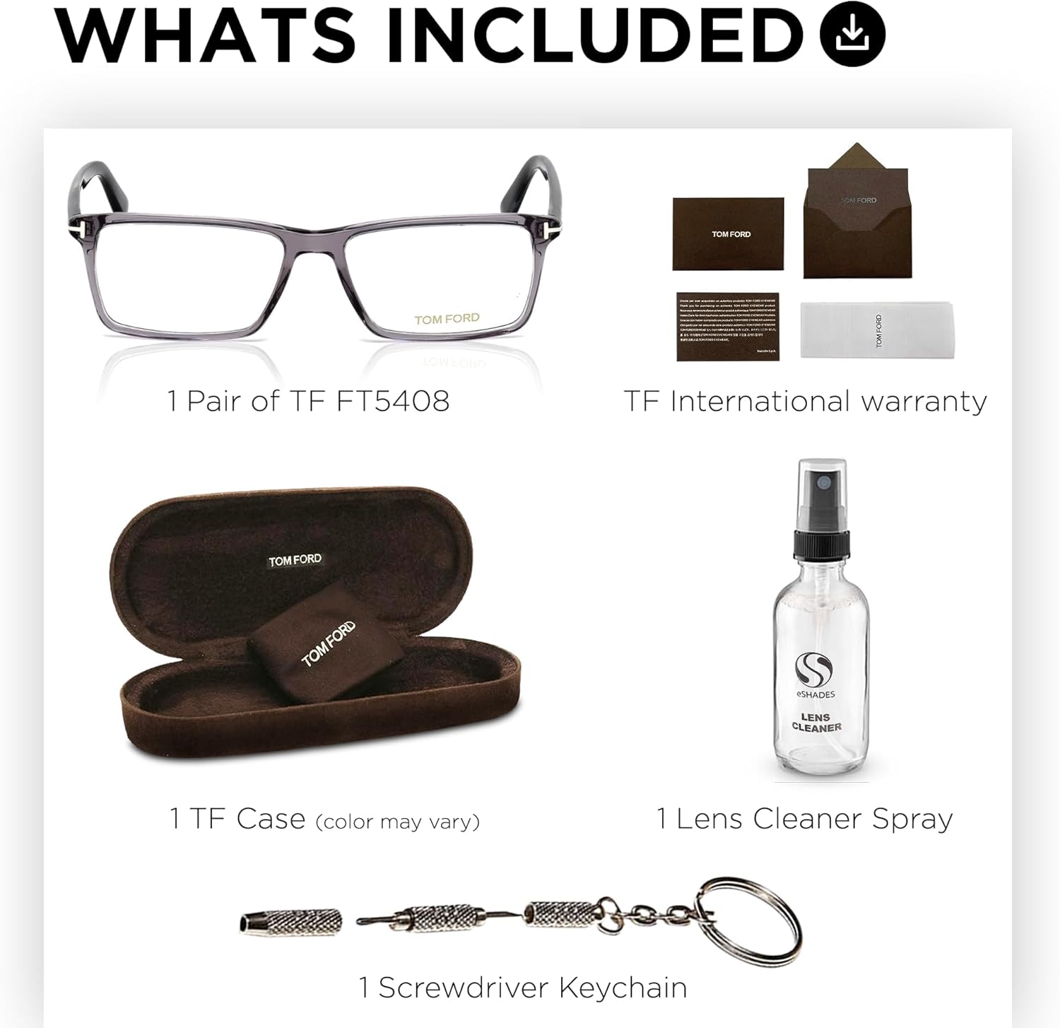 Tom Ford FT5408 Geometric Shape Eyeglass Frame + Bundle With eSHADES Eyewear Cleaning Kit, 56 mm, Shiny Grey ( 56 Mm ) - Image 3