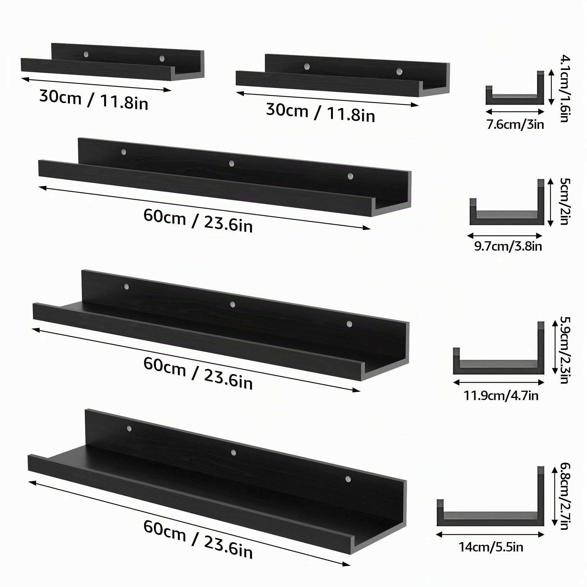 RLAVBL Mensola da Muro 60cm in Legno Nero,Salvaspazio per Casa,Set 5